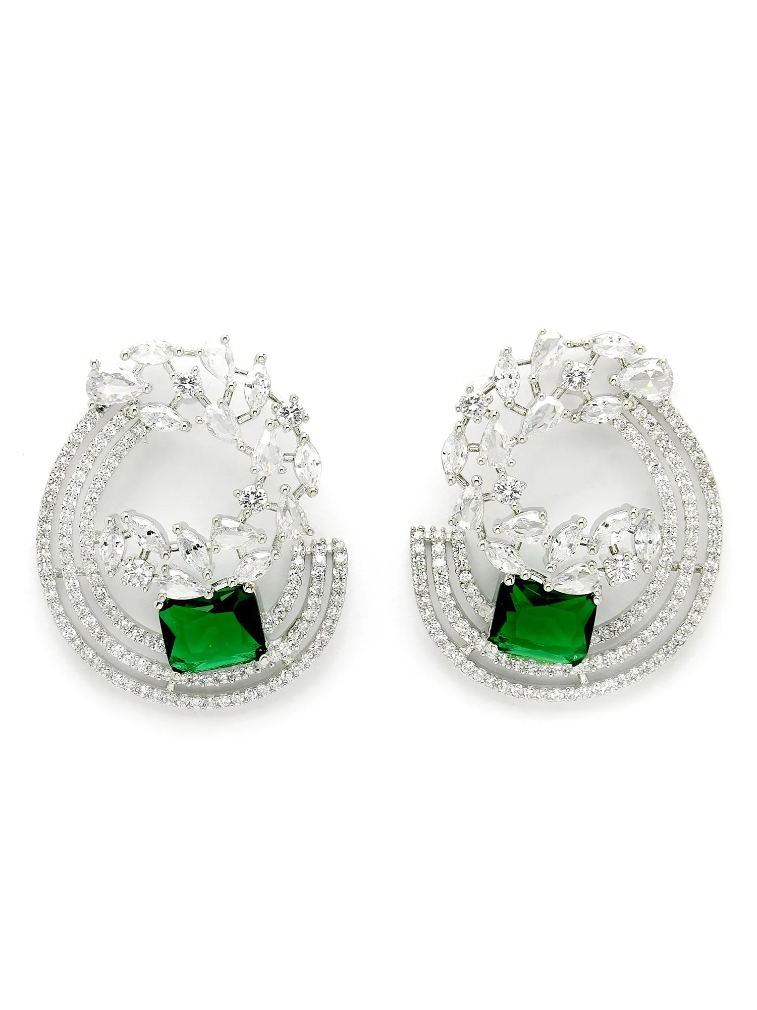 Karatcart Green Cubic Zirconia Studded Silver Plated Stud Earrings for Women