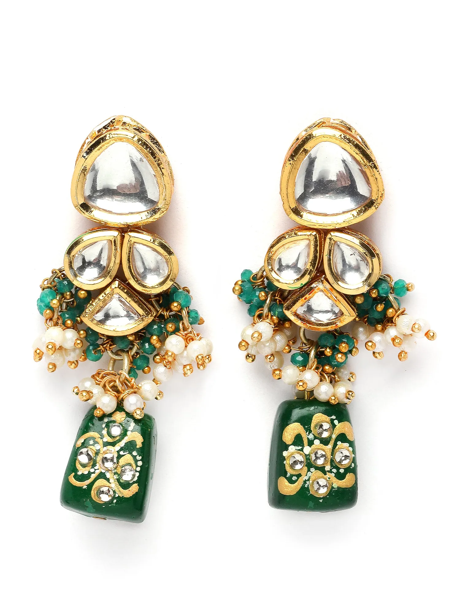 Karatcart Green Tumble Studded Polki Kundan Pearl Choker Necklace Set for Women
