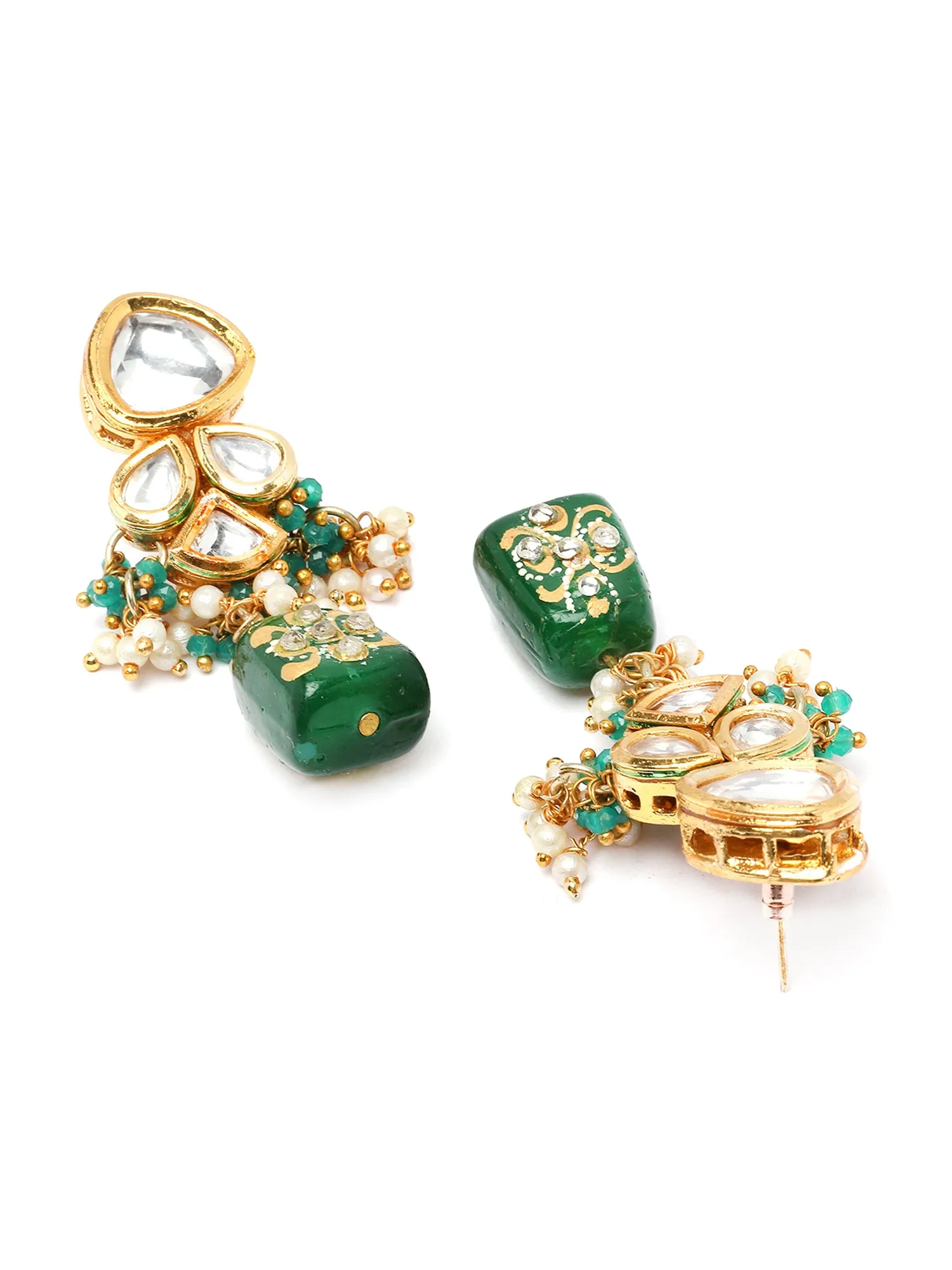Karatcart Green Tumble Studded Polki Kundan Pearl Choker Necklace Set for Women