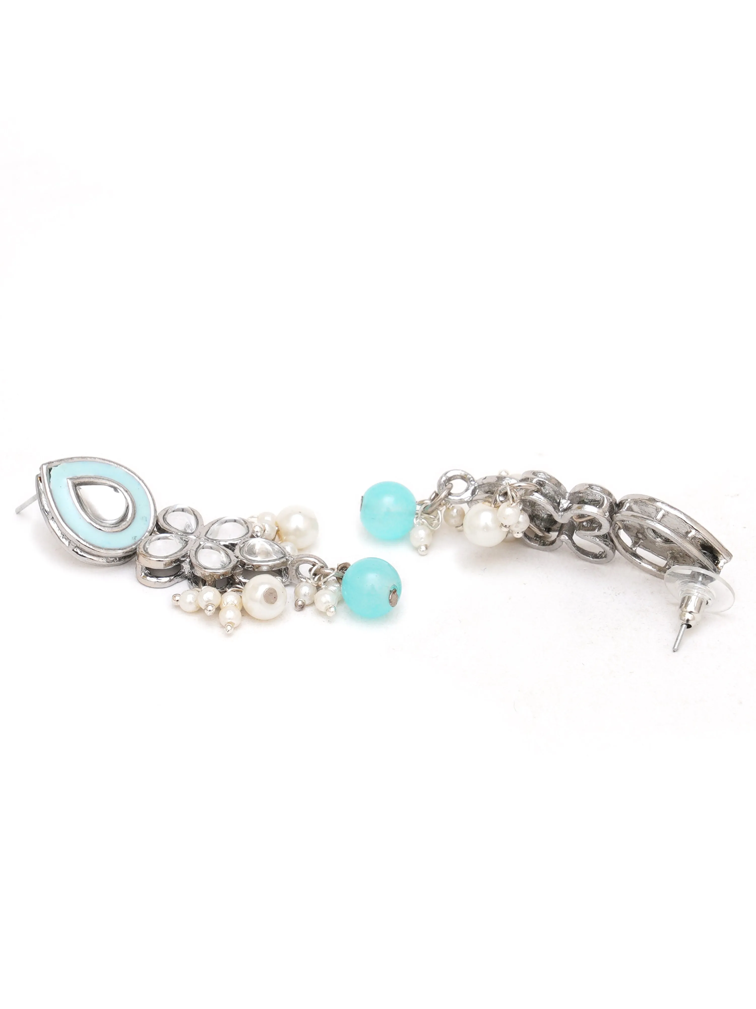 Karatcart Light Blue Beads Oxidised Silver Kundan Necklace Set for Women