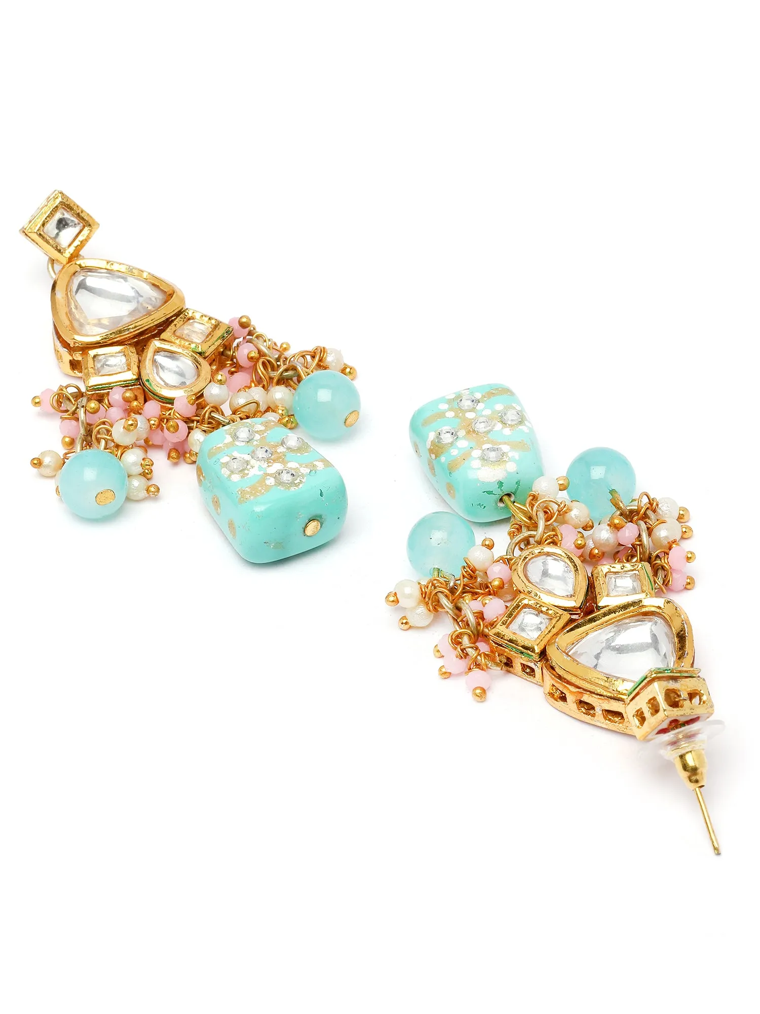 Karatcart Light Blue Tumble and Pearl Studded Polki Kundan Choker Necklace Set for Women