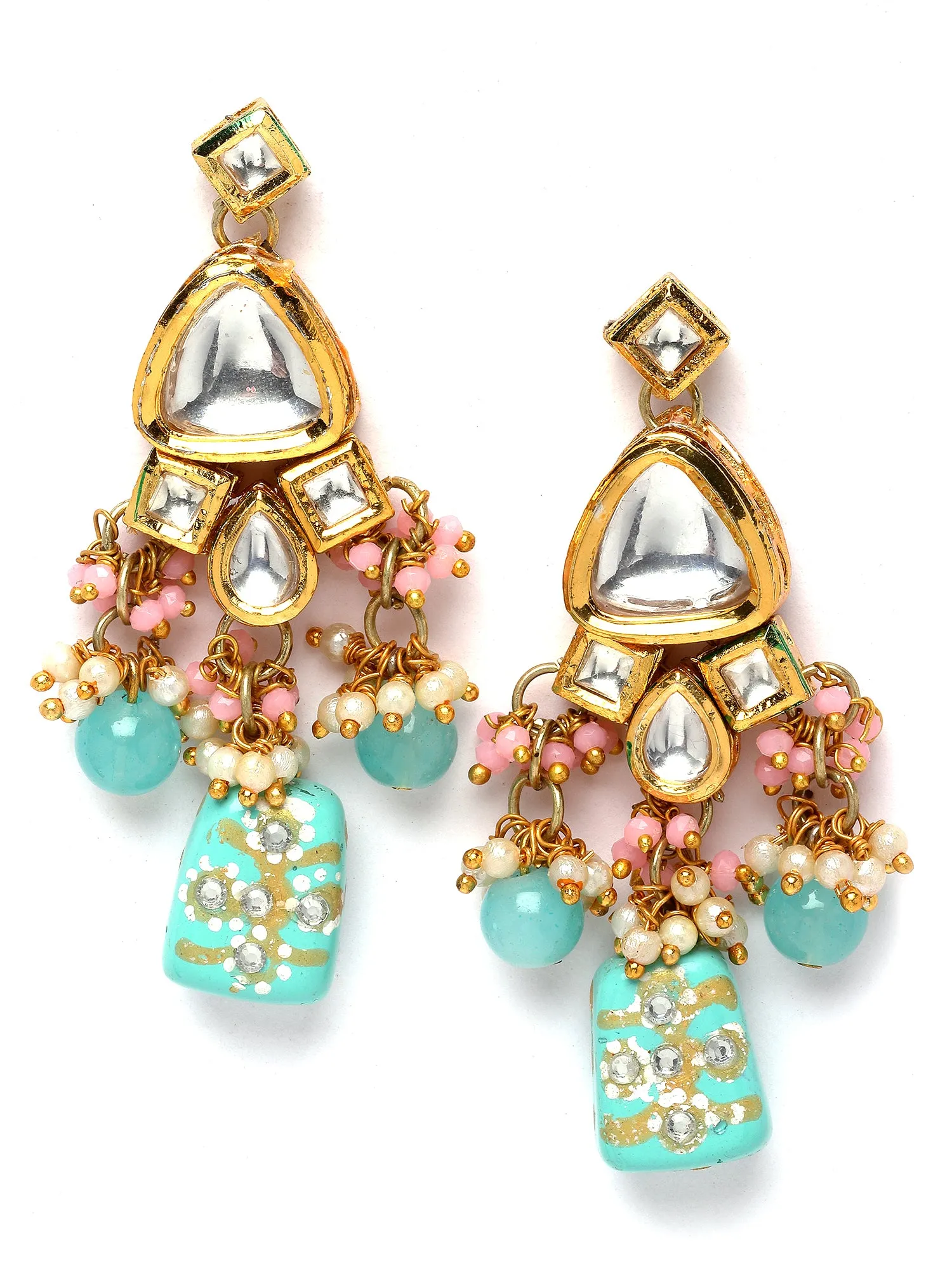 Karatcart Light Blue Tumble and Pearl Studded Polki Kundan Choker Necklace Set for Women