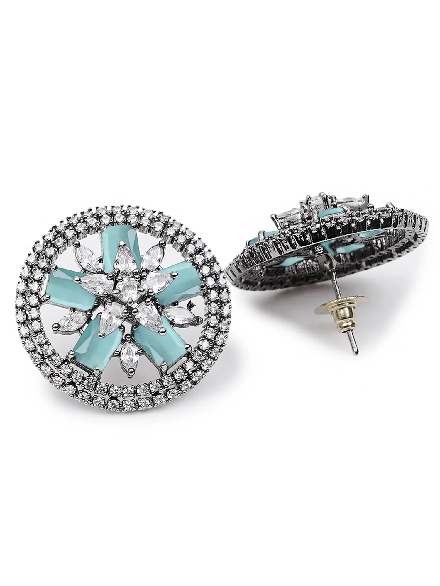 Karatcart Light Green American Diamond Studded Floral Stud Earrings for Women