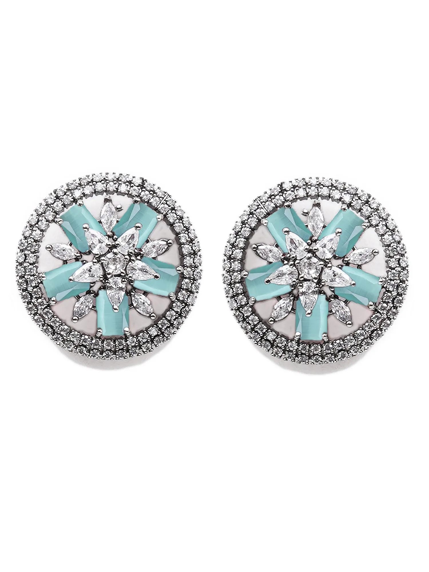 Karatcart Light Green American Diamond Studded Floral Stud Earrings for Women