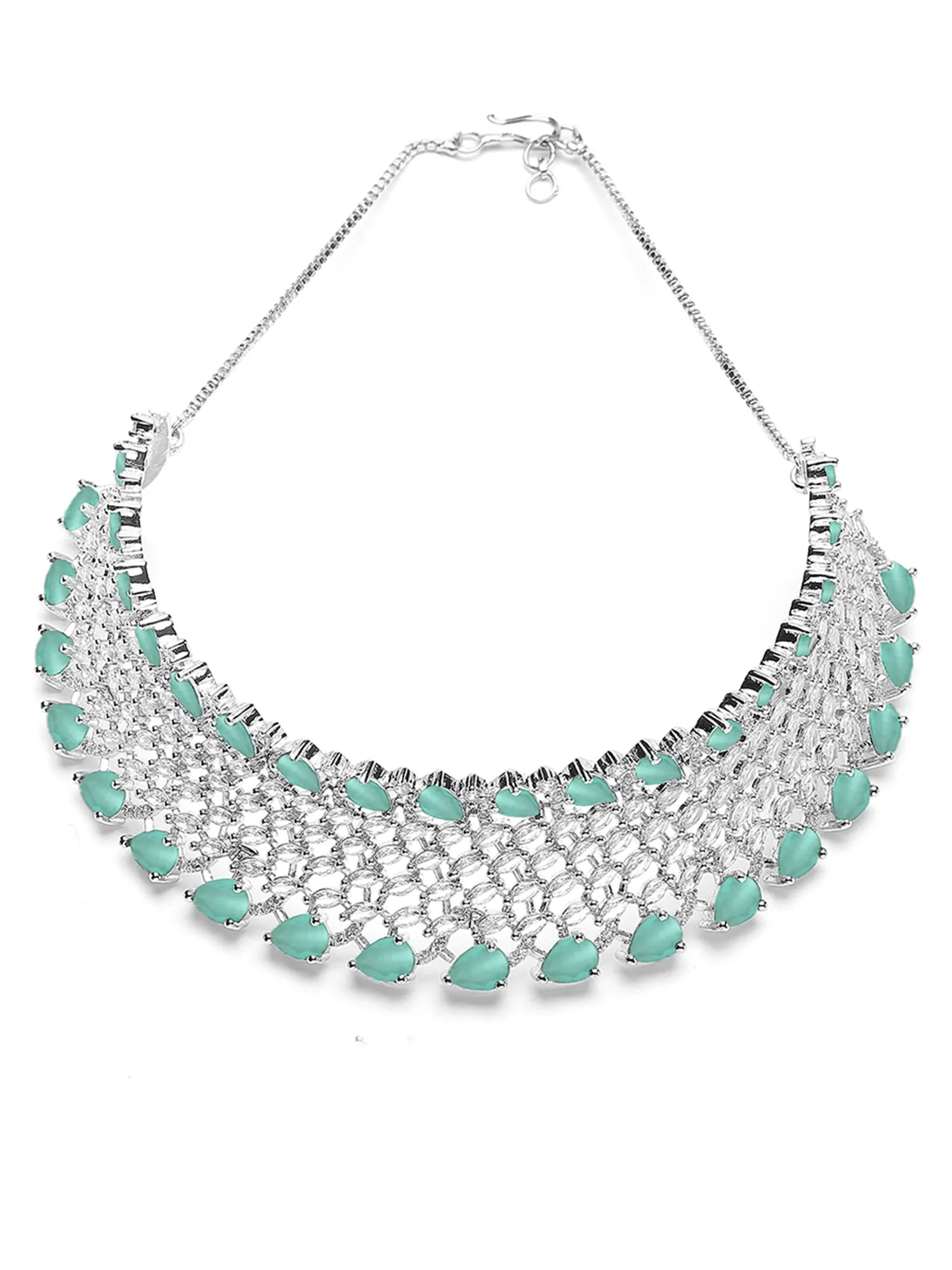 Karatcart Light Green Cubic Zirconia Silver Plated Choker Necklace Set for Women