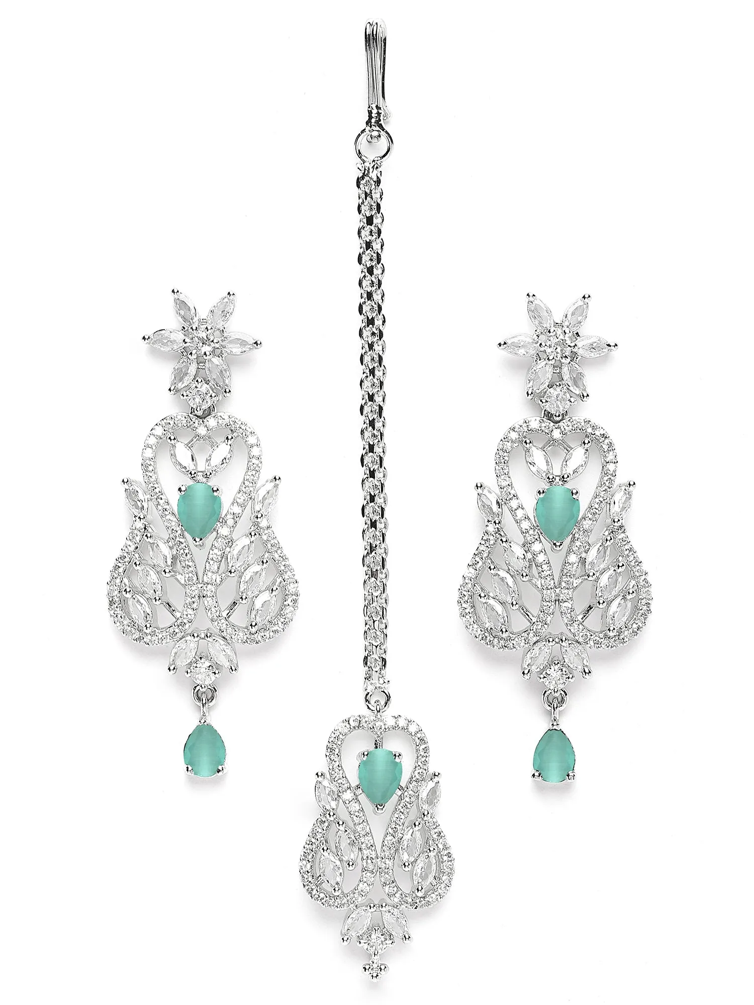 Karatcart Light Green Cubic Zirconia Silver Plated Choker Necklace Set for Women