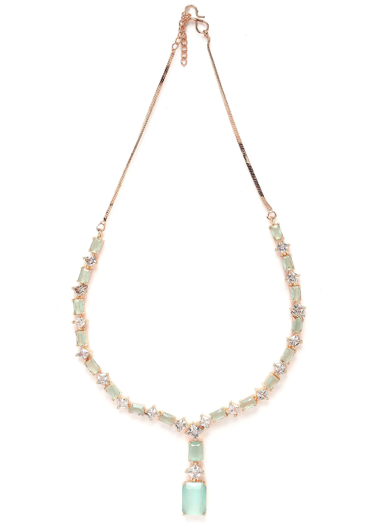 Karatcart Light Green Cubic Zirconia Studded Rose Gold Plated Necklace Set for Women