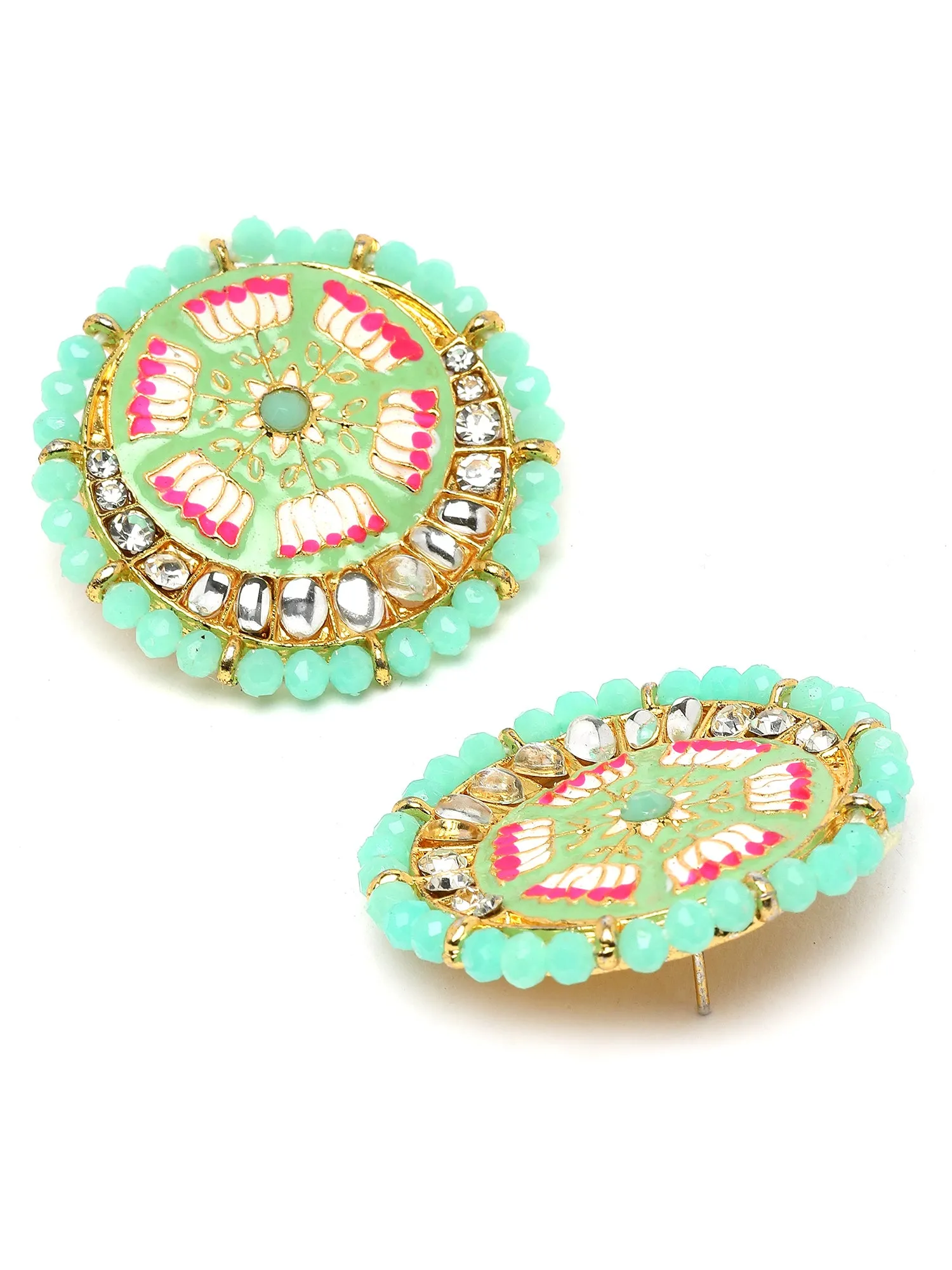 Karatcart Light Green Meena Lotus Design Crystal Choker Necklace Set for Women
