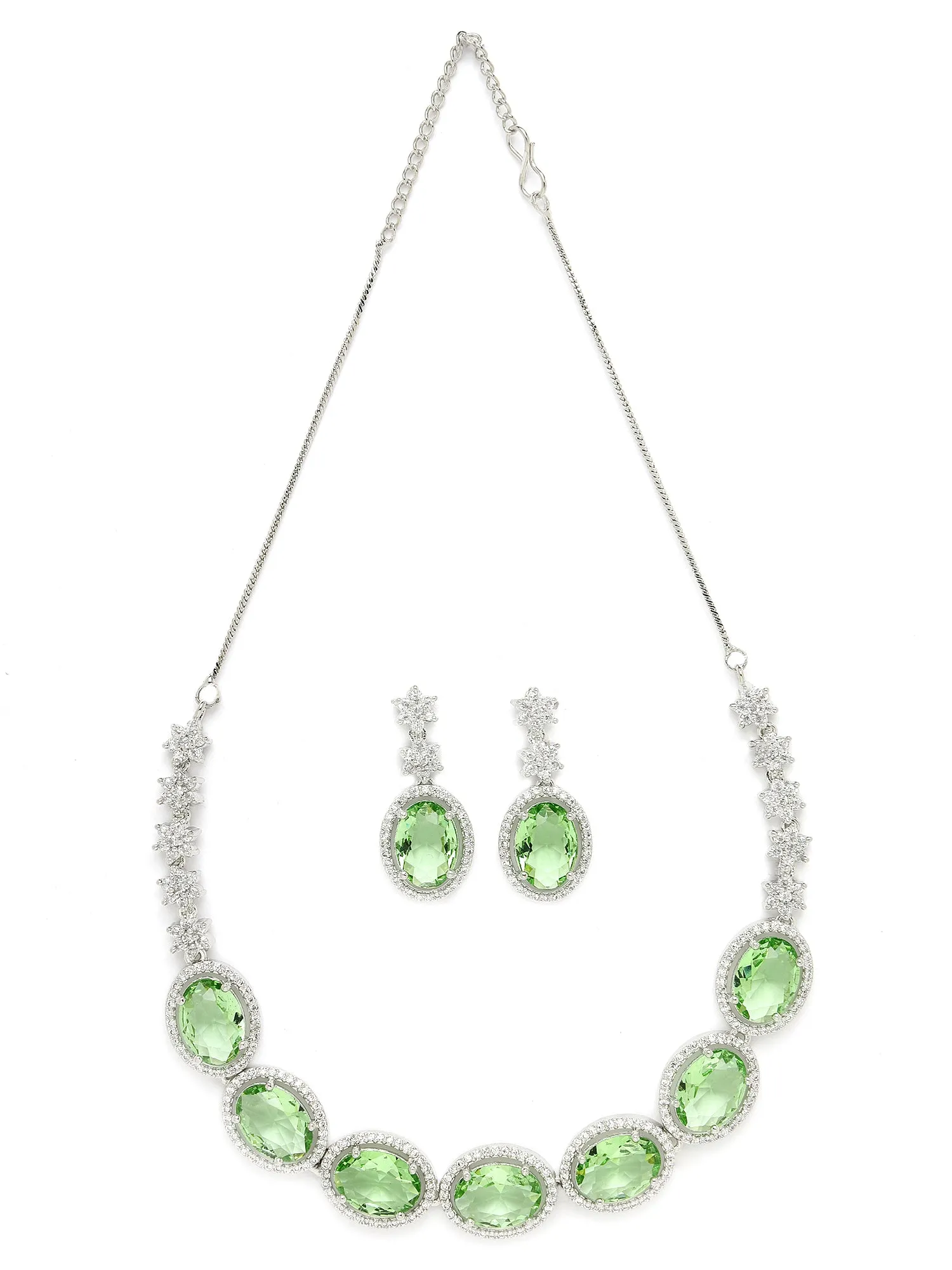 Karatcart Lime Green Cubic Zirconia Studded Light Weight Jewellery Set for Women