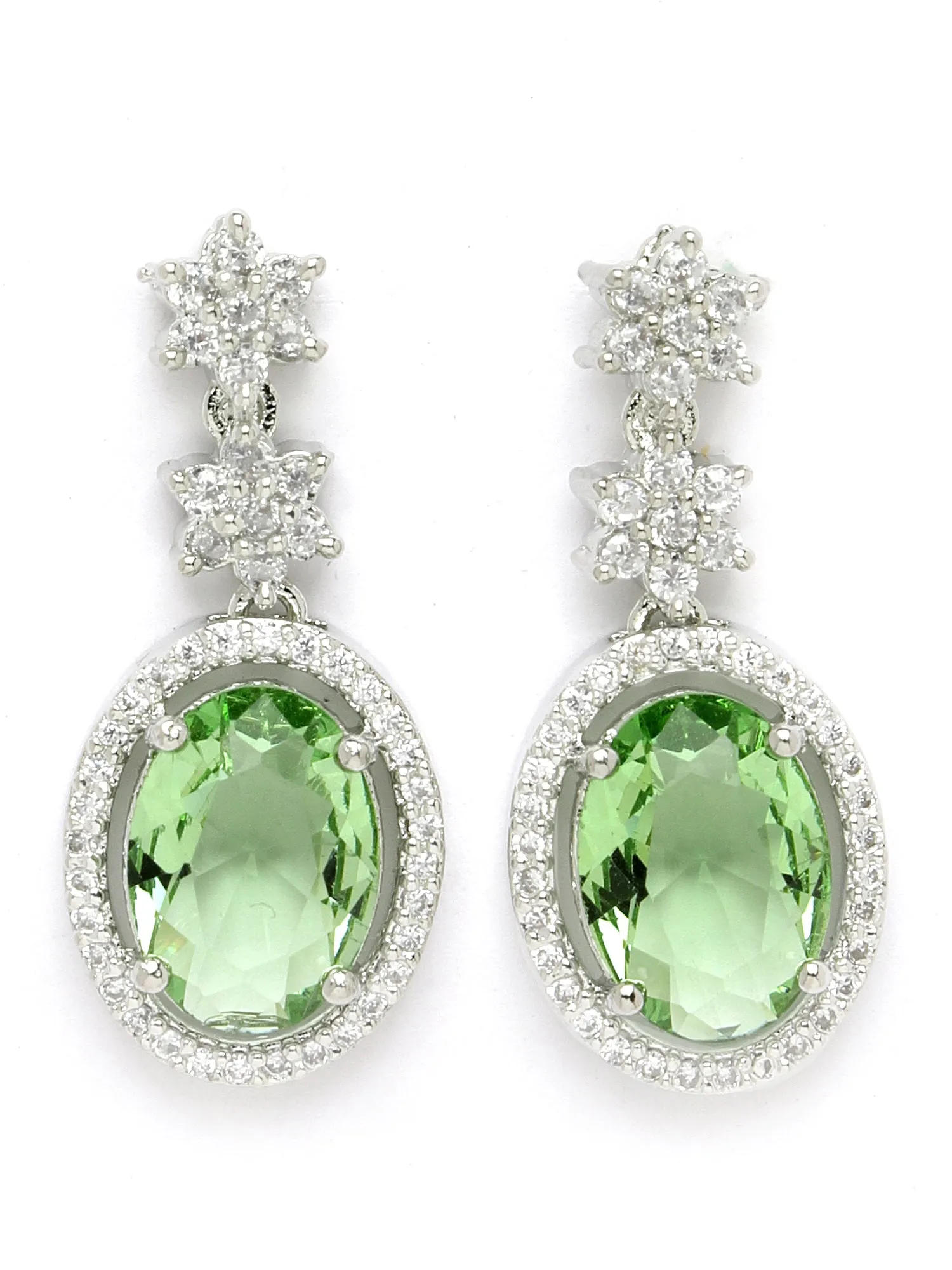 Karatcart Lime Green Cubic Zirconia Studded Light Weight Jewellery Set for Women