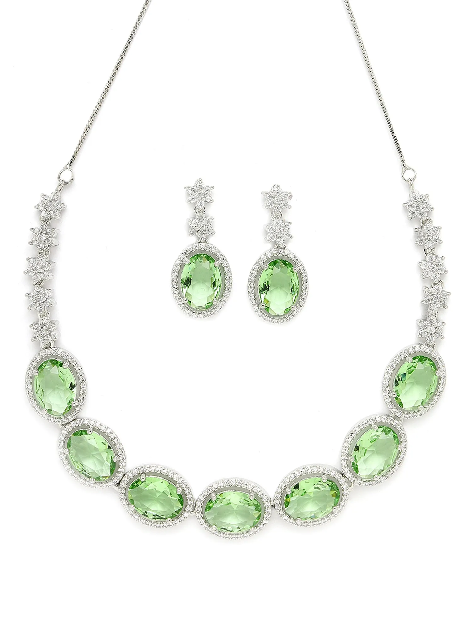Karatcart Lime Green Cubic Zirconia Studded Light Weight Jewellery Set for Women