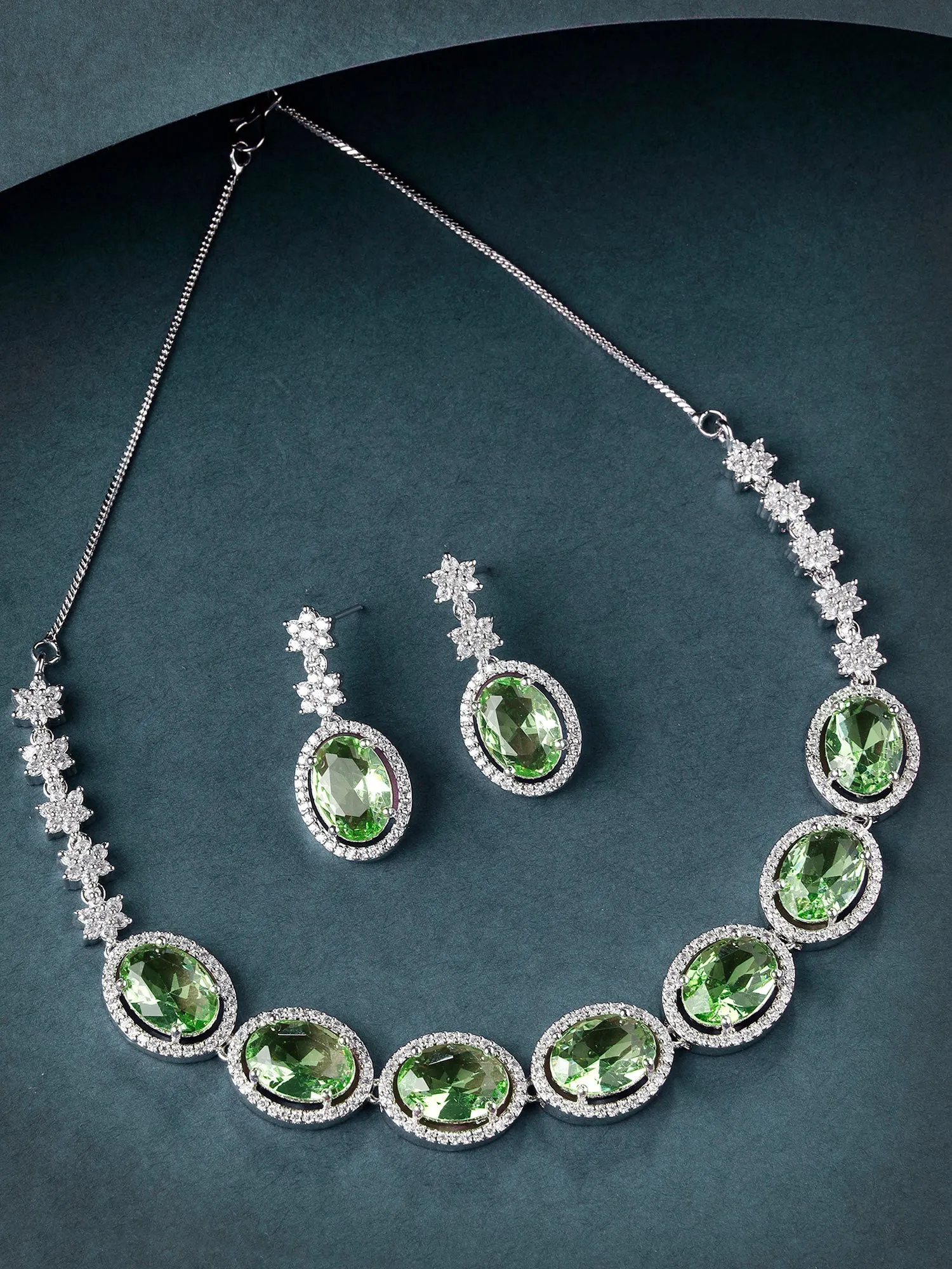 Karatcart Lime Green Cubic Zirconia Studded Light Weight Jewellery Set for Women