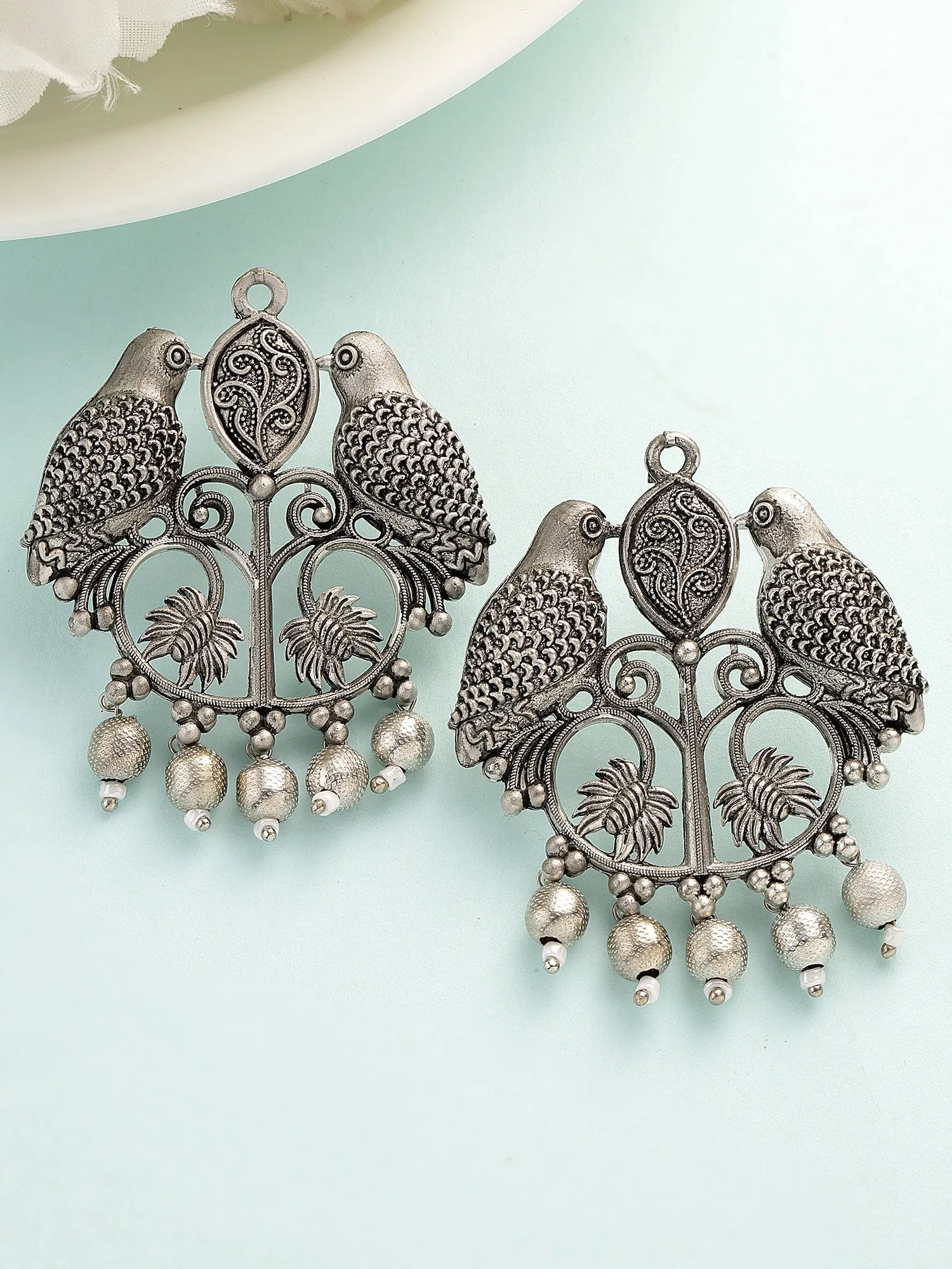 Karatcart Oxidised Silver Bird Design Dangler Earrings for Women