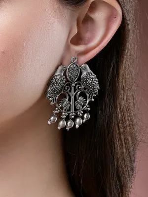 Karatcart Oxidised Silver Bird Design Dangler Earrings for Women