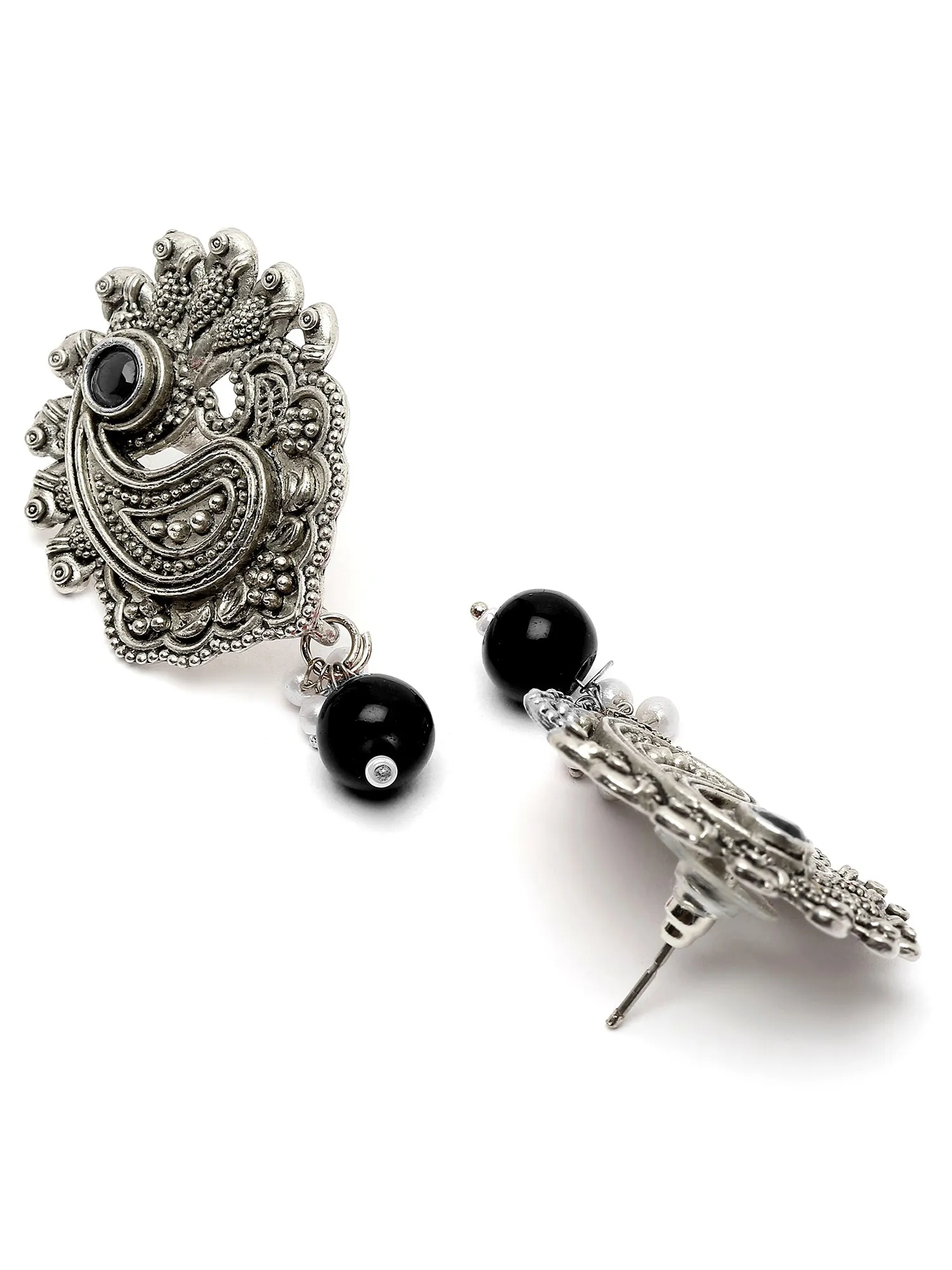 Karatcart Oxidised Silver Black Bead Drop Earring for Women