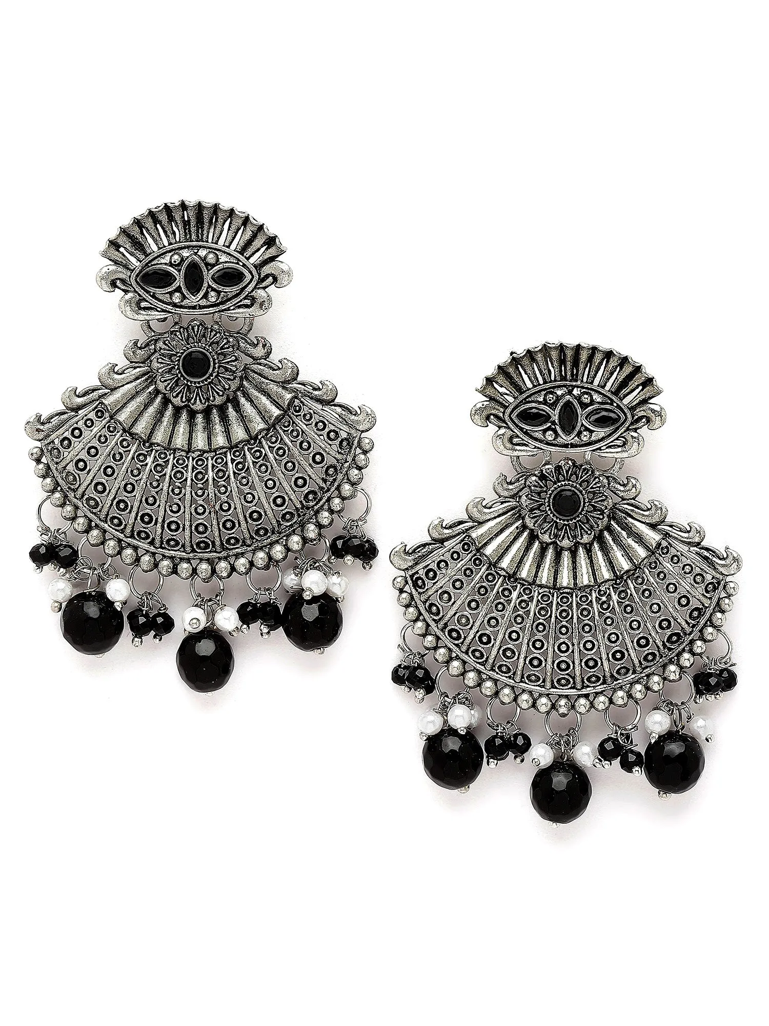 Karatcart Oxidised Silver Black Beads and Stone Studded Dangler Earring for Women