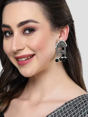 Karatcart Oxidised Silver Black Beads Elephant Design Dangler Earrings for Women