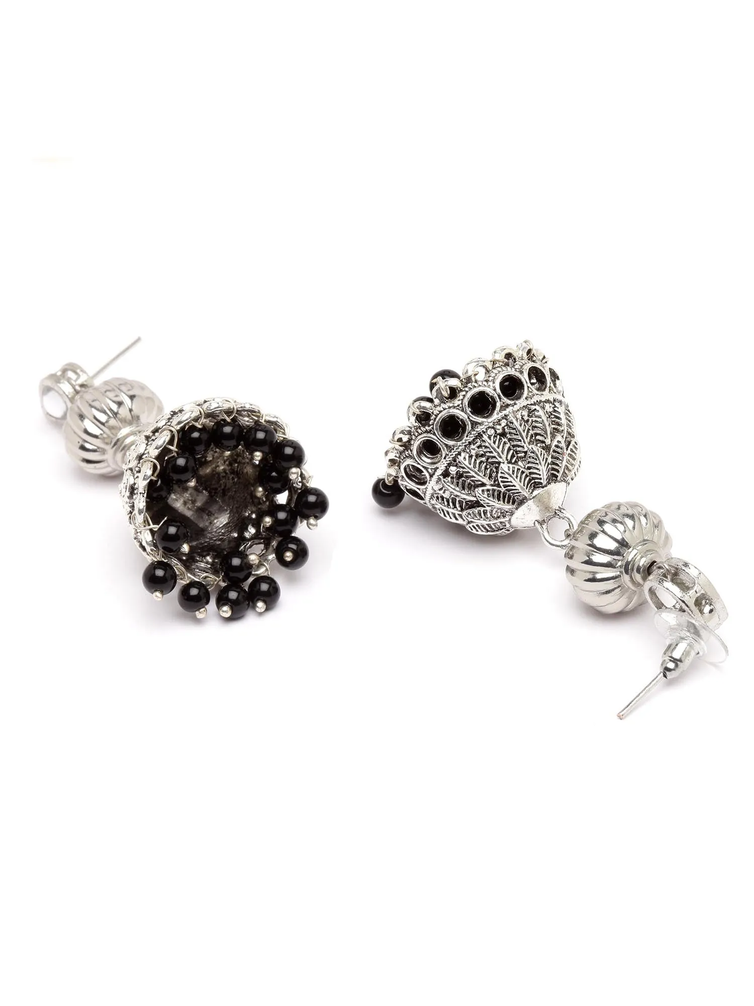 Karatcart Oxidised Silver Black Beads Kundan Necklace Set for Women