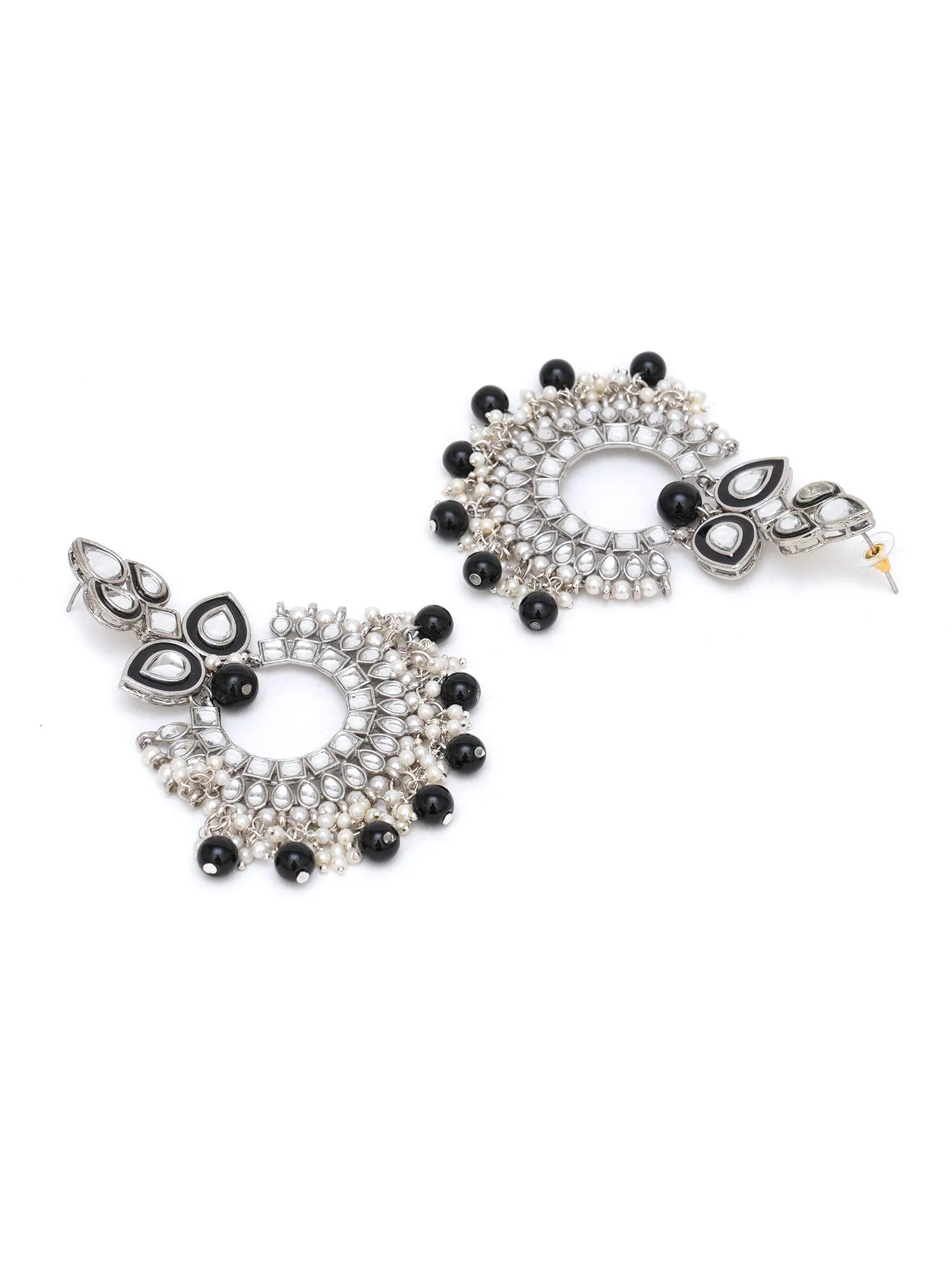 Karatcart Oxidised Silver Black Meena Kundan Chandbali Earrings for Women
