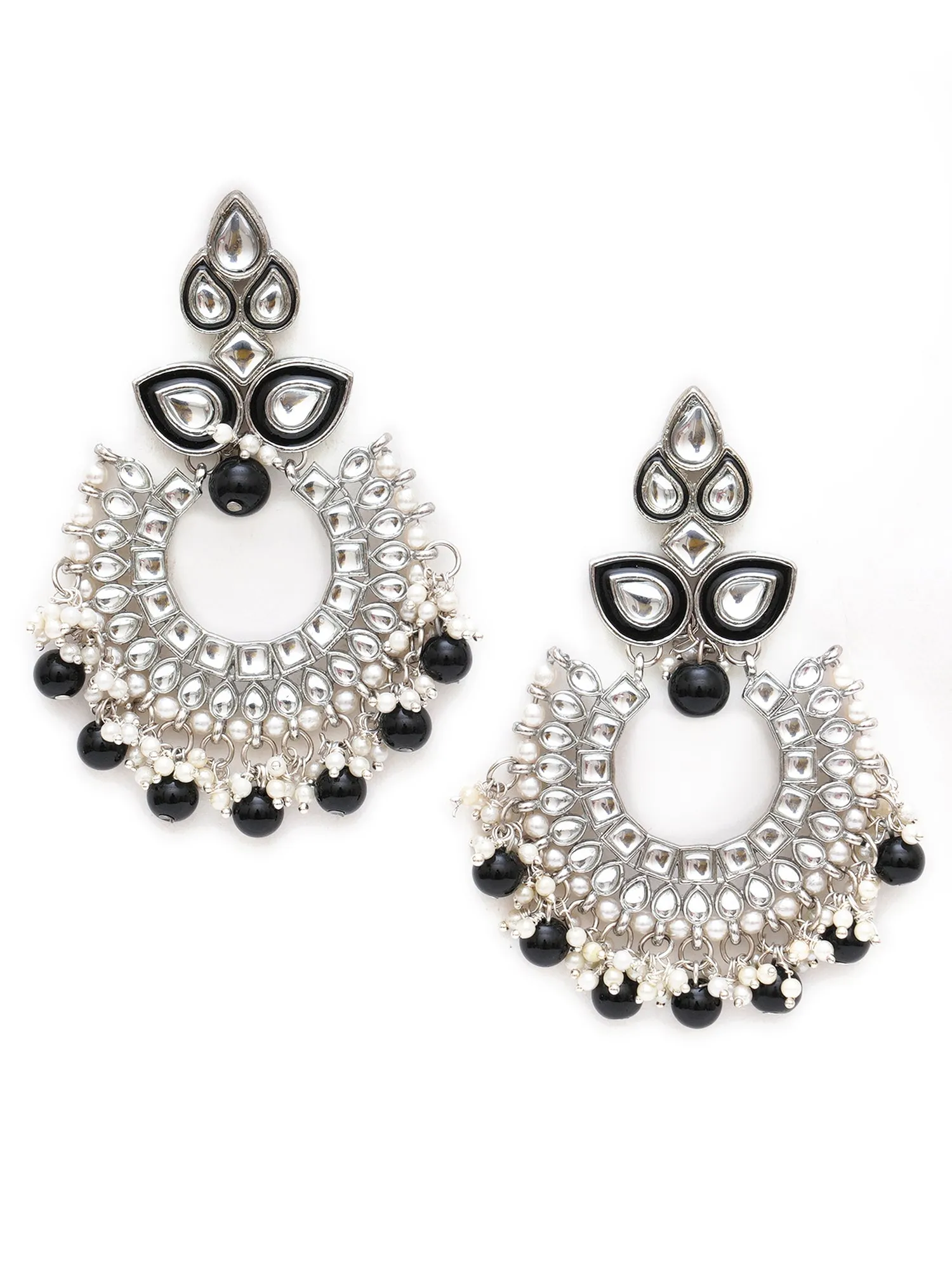 Karatcart Oxidised Silver Black Meena Kundan Chandbali Earrings for Women