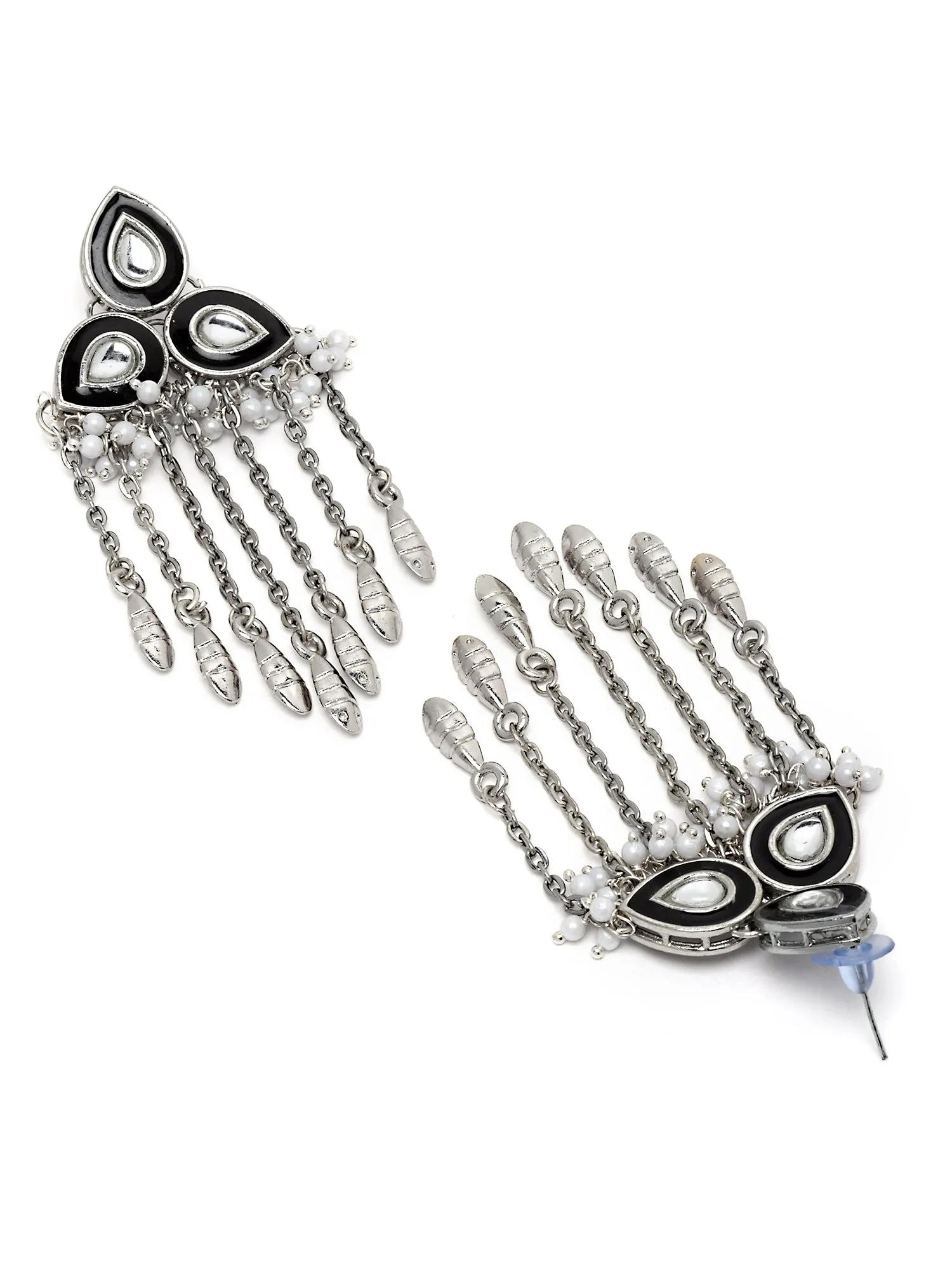 Karatcart Oxidised Silver Black Meena Kundan Dangler Earrings for Women