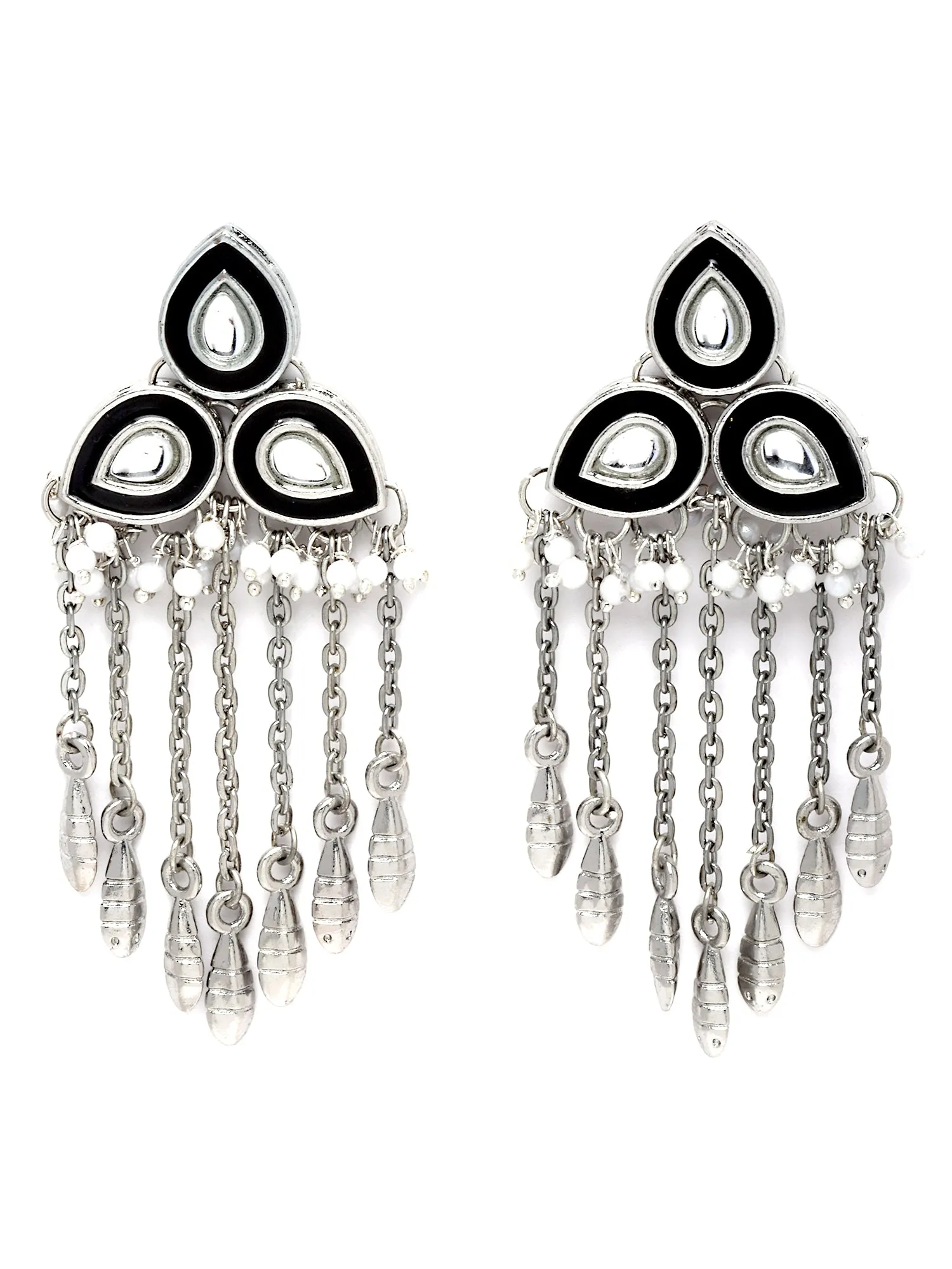 Karatcart Oxidised Silver Black Meena Kundan Dangler Earrings for Women