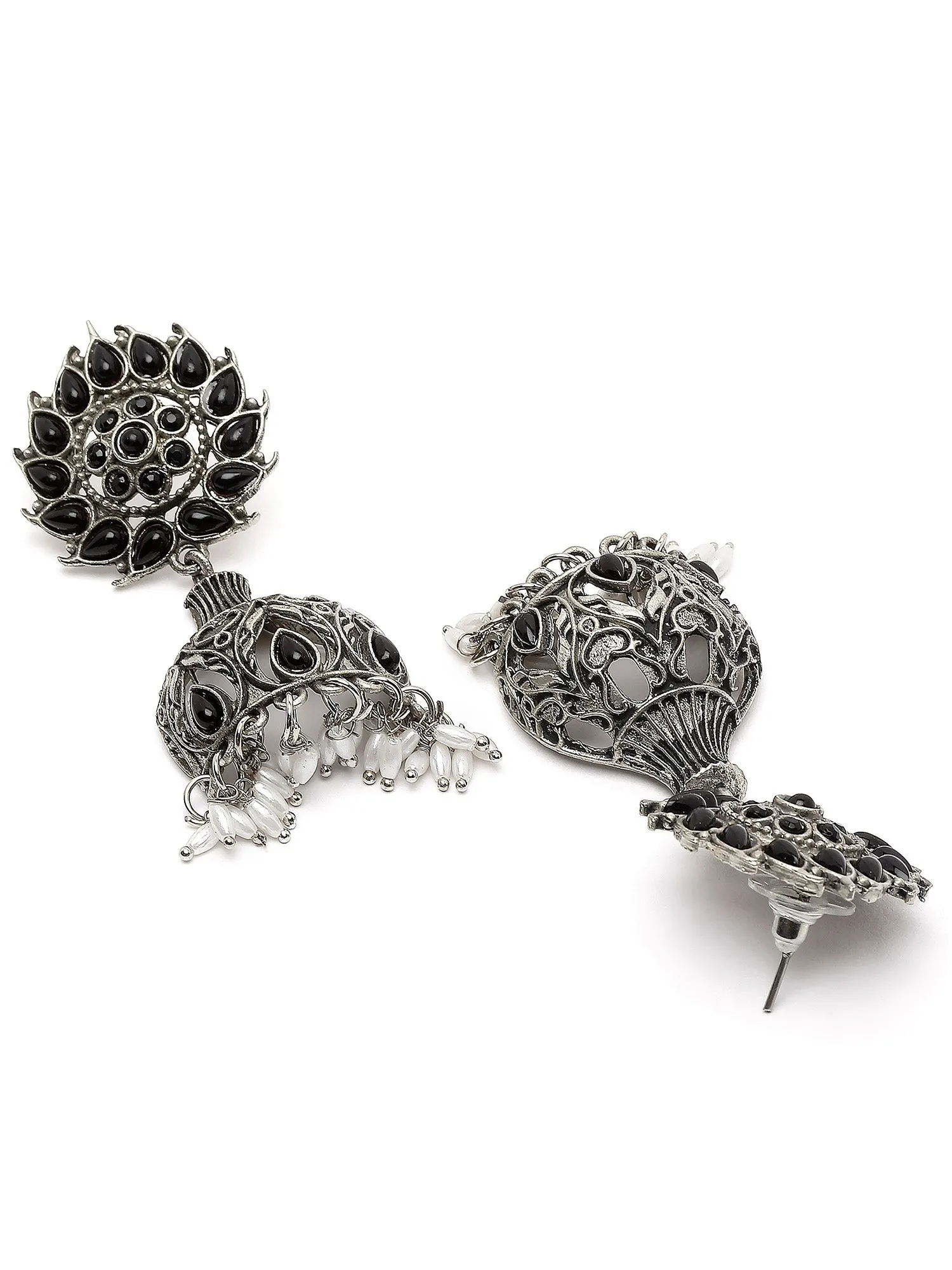 Karatcart Oxidised Silver Black Stone Drop Earring for Women