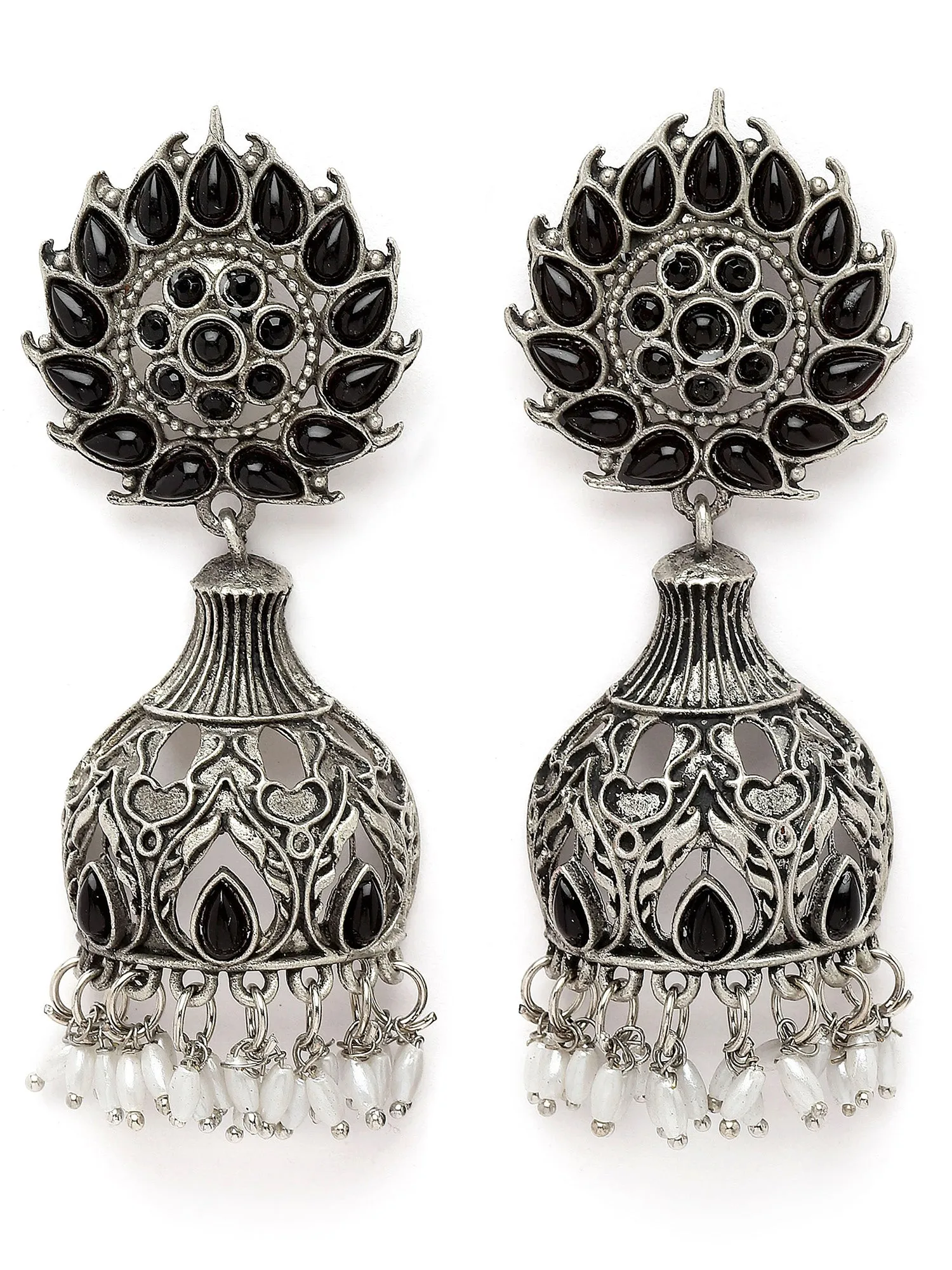 Karatcart Oxidised Silver Black Stone Drop Earring for Women