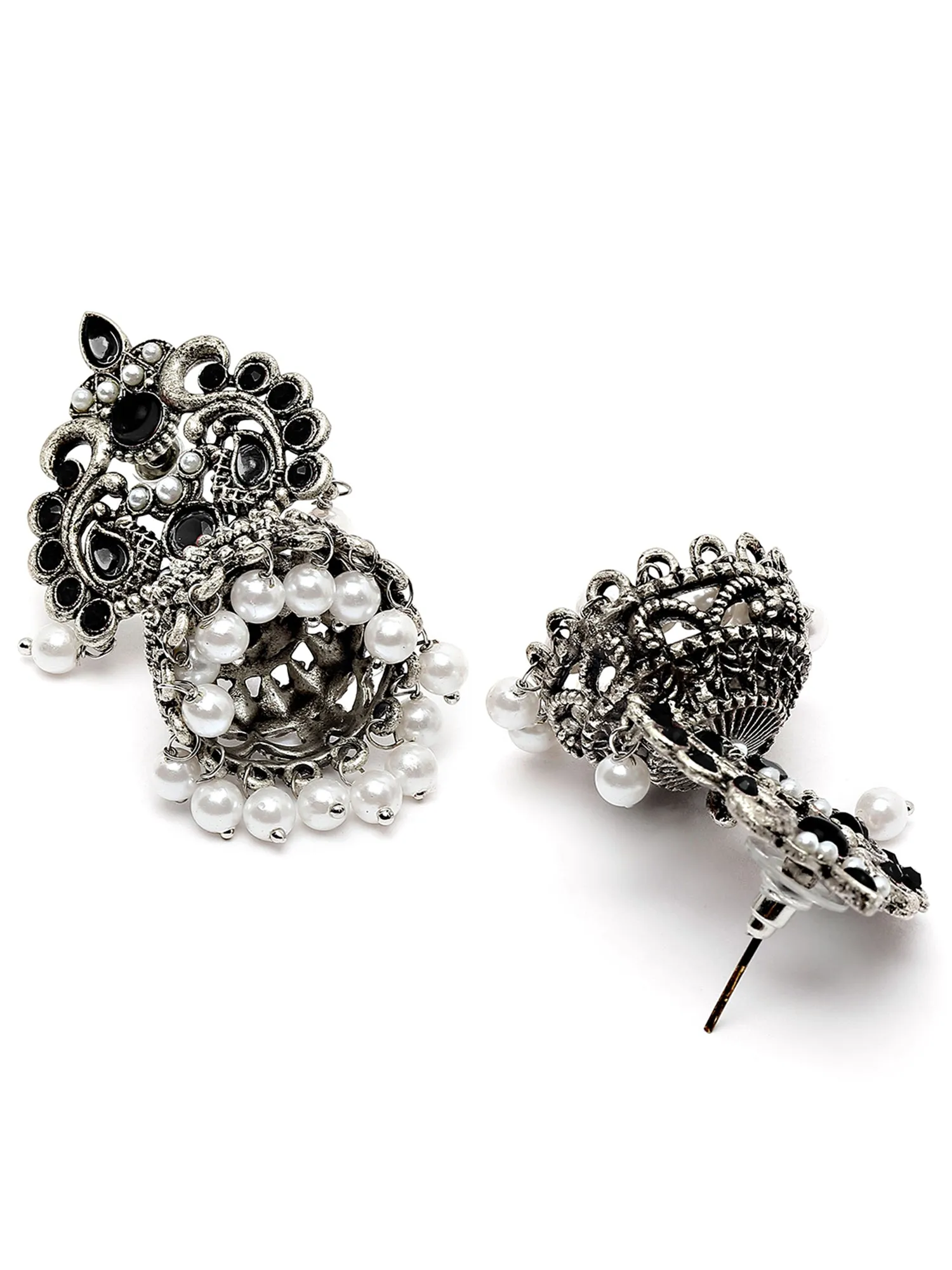 Karatcart Oxidised-Silver Black Stone Jhumki Earring for Women