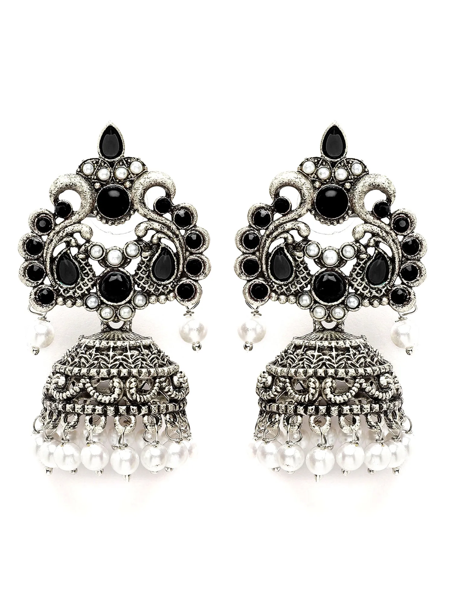 Karatcart Oxidised-Silver Black Stone Jhumki Earring for Women