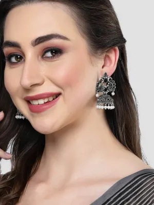 Karatcart Oxidised-Silver Black Stone Jhumki Earring for Women