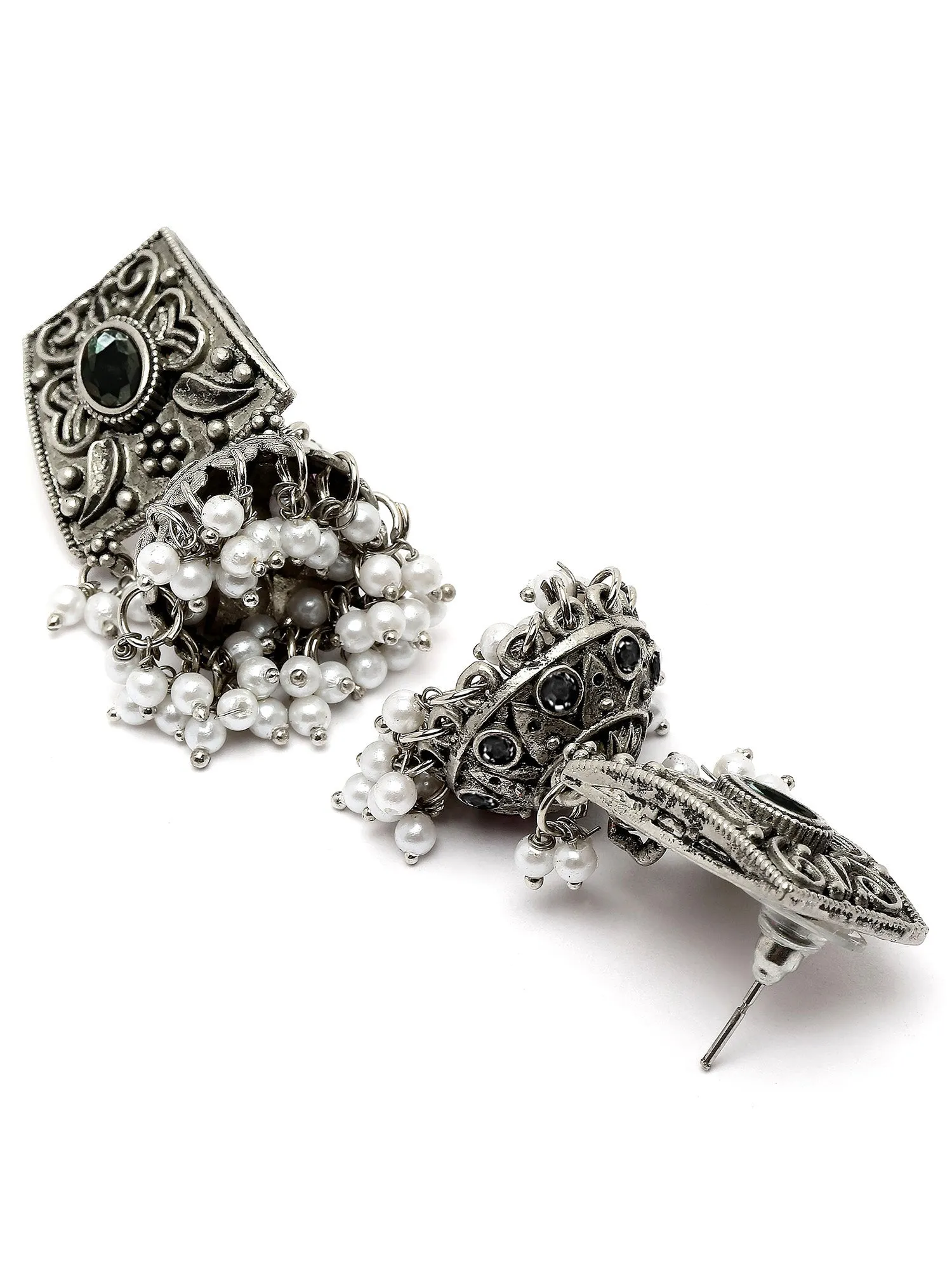 Karatcart Oxidised Silver Black Stone Jhumki Earrings for Women