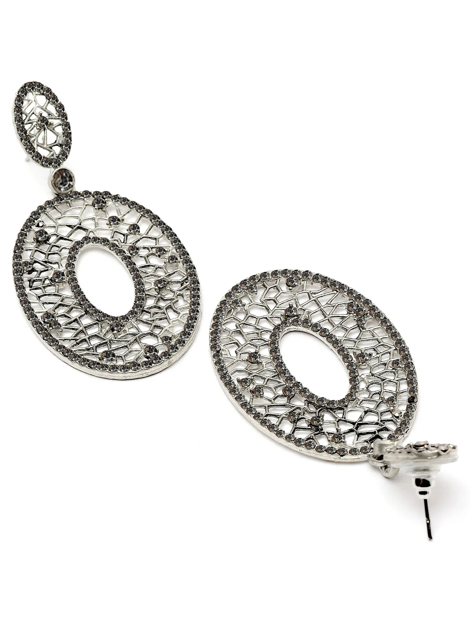Karatcart Oxidised Silver Black Stone Studded Drop Earring for Women