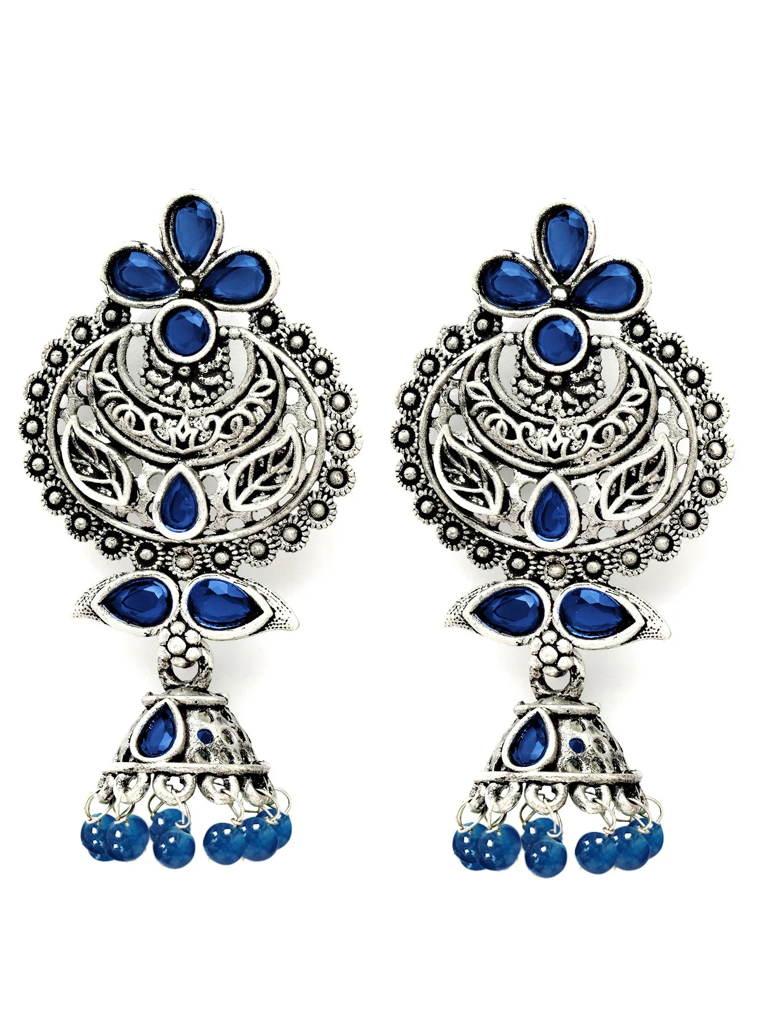 Karatcart Oxidised Silver Blue Beads and Stone Studded Dangler Earring for Women