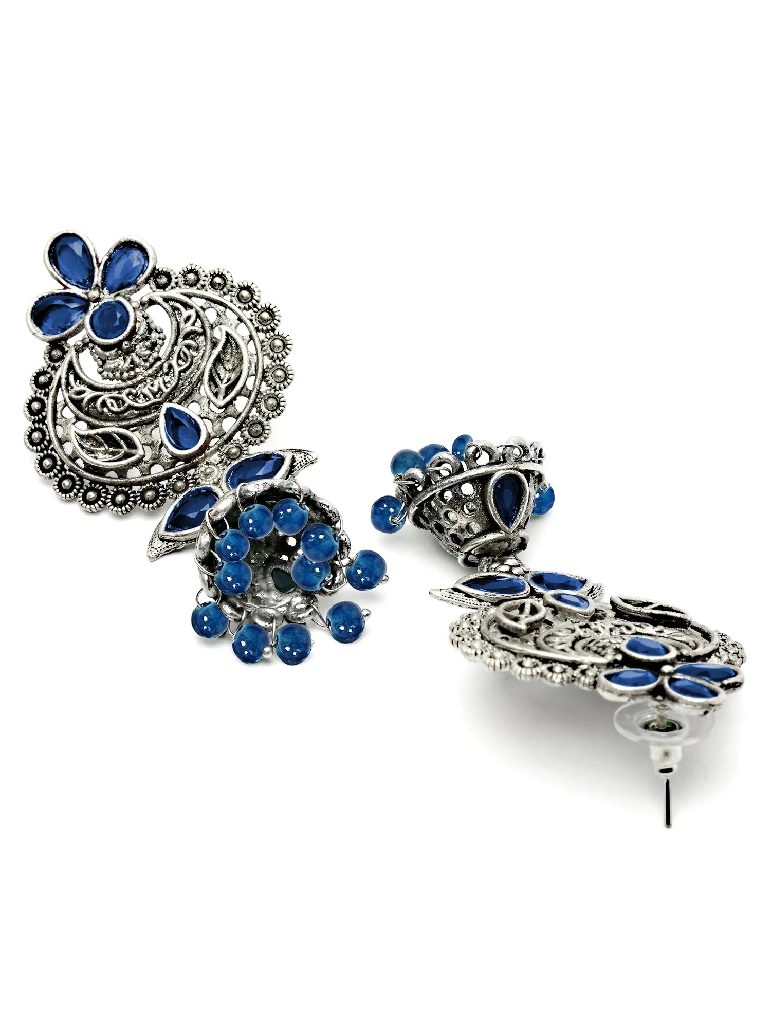 Karatcart Oxidised Silver Blue Beads and Stone Studded Dangler Earring for Women