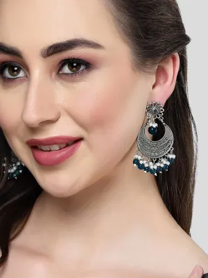 Karatcart Oxidised Silver Blue Beads Dangler Earrings for Women