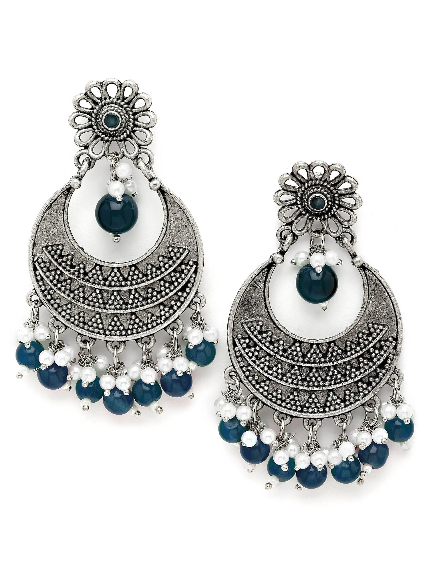 Karatcart Oxidised Silver Blue Beads Dangler Earrings for Women