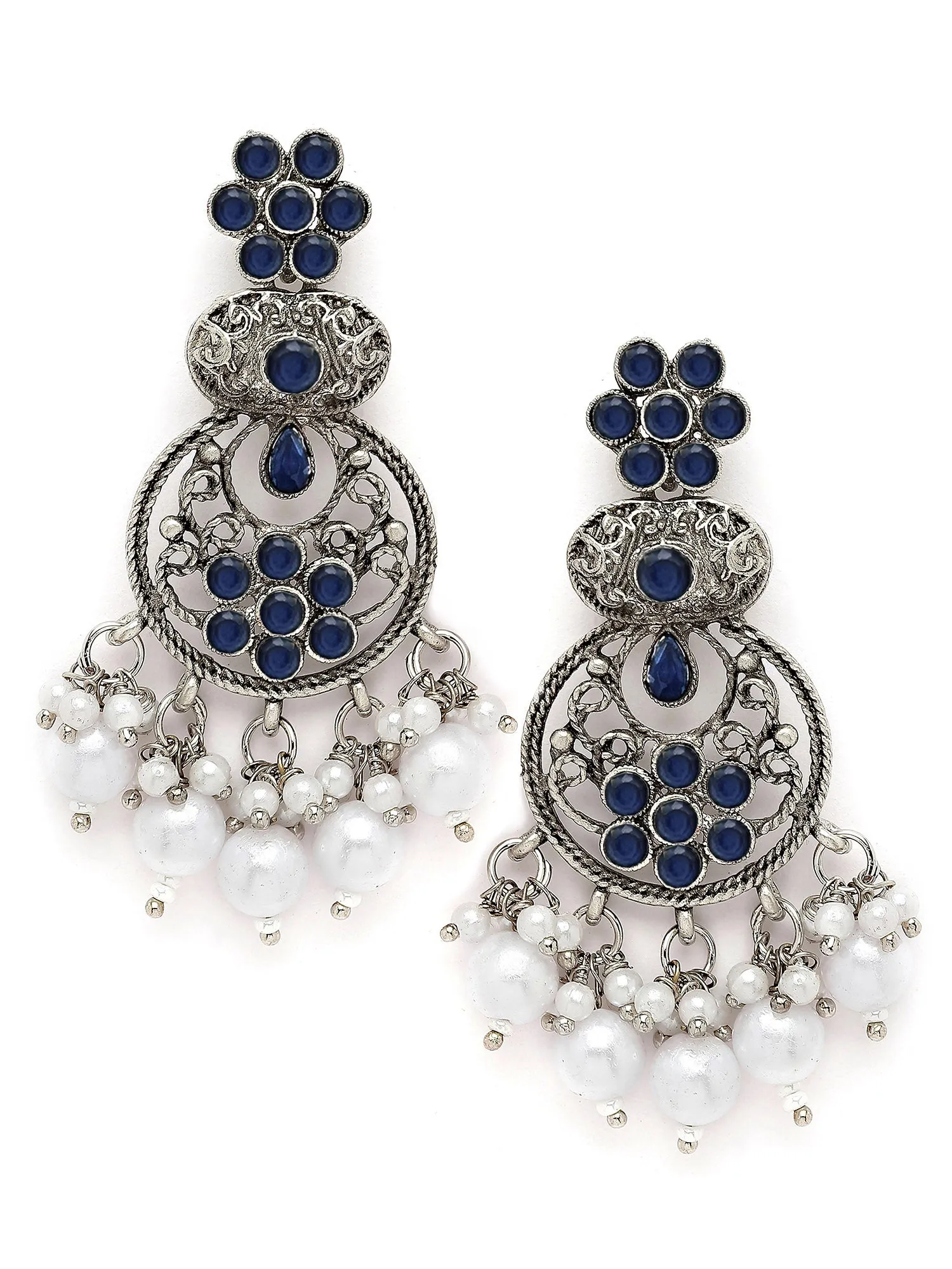 Karatcart Oxidised Silver Blue Stone and Pearl Dangler Earring for Women