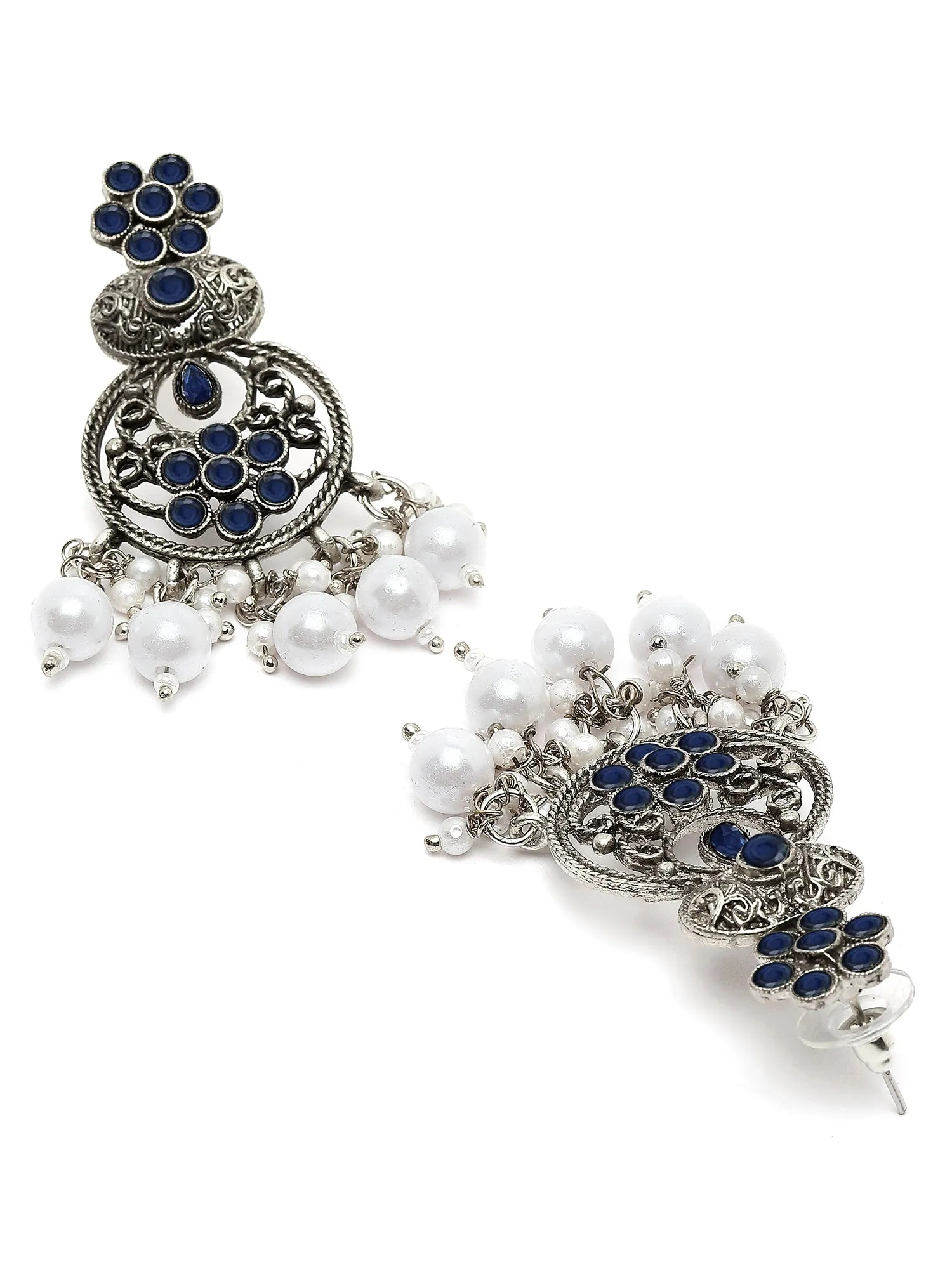Karatcart Oxidised Silver Blue Stone and Pearl Dangler Earring for Women
