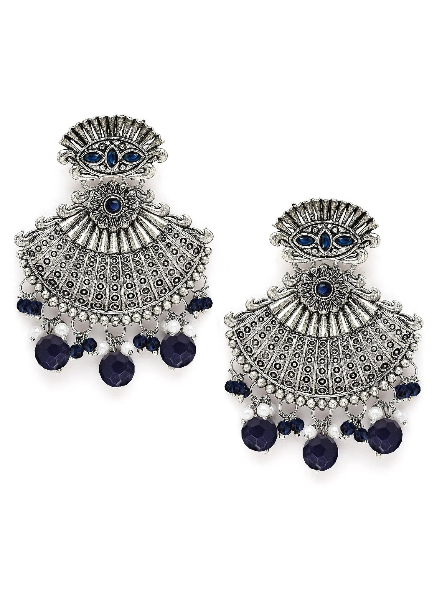 Karatcart Oxidised Silver Blue Stone Dangler Earring for Women