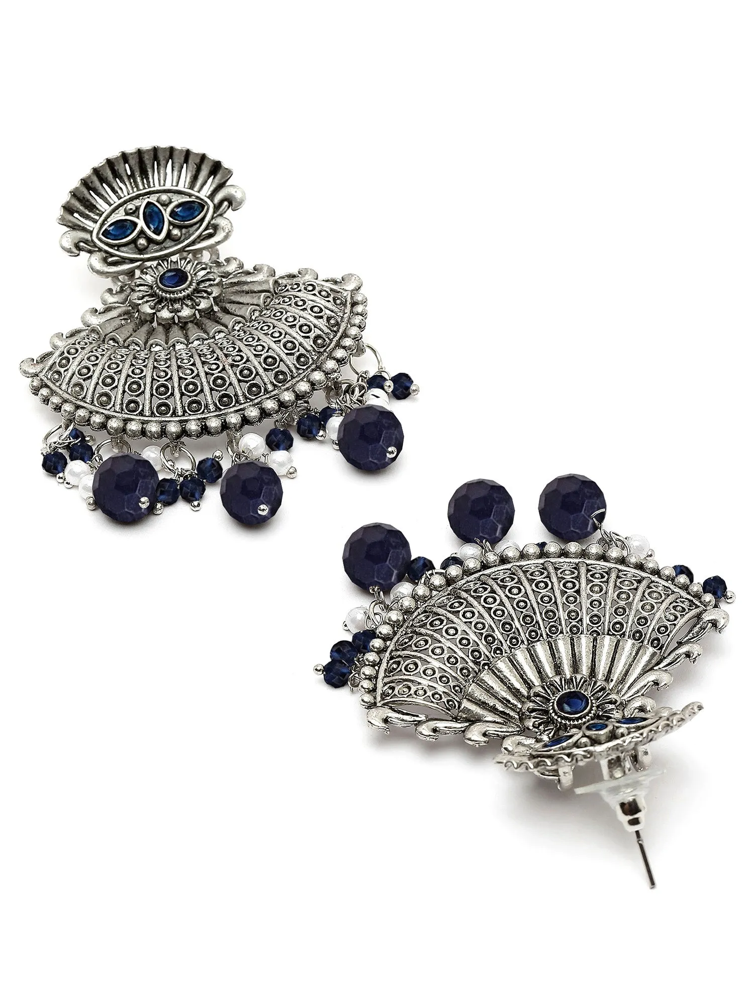 Karatcart Oxidised Silver Blue Stone Dangler Earring for Women