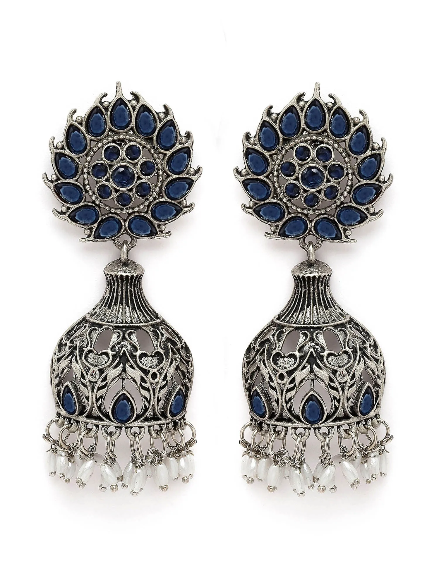 Karatcart Oxidised Silver Blue Stone Drop Earring for Women