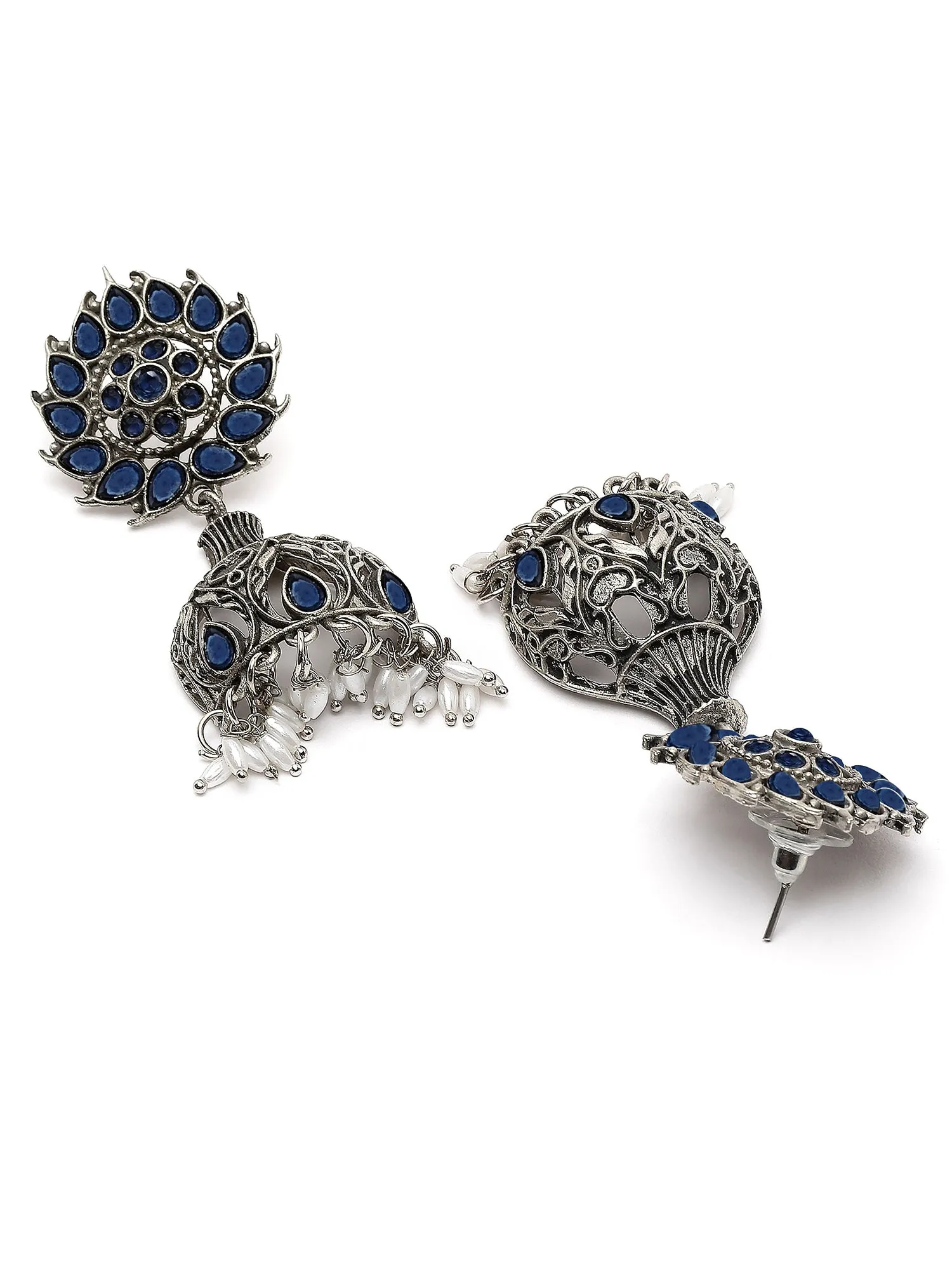 Karatcart Oxidised Silver Blue Stone Drop Earring for Women