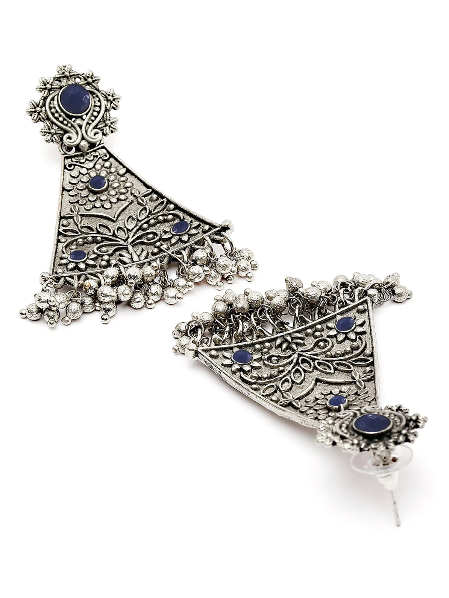 Karatcart Oxidised Silver Blue Stone Floral Design Drop Earring for Women