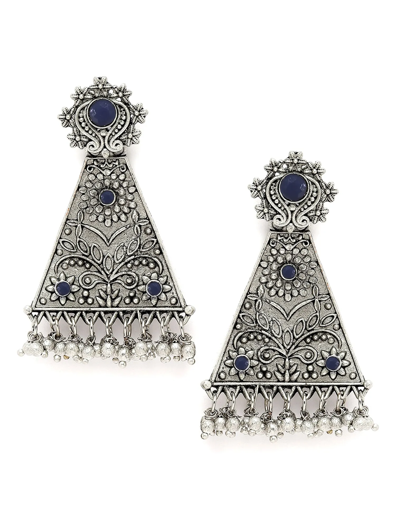 Karatcart Oxidised Silver Blue Stone Floral Design Drop Earring for Women