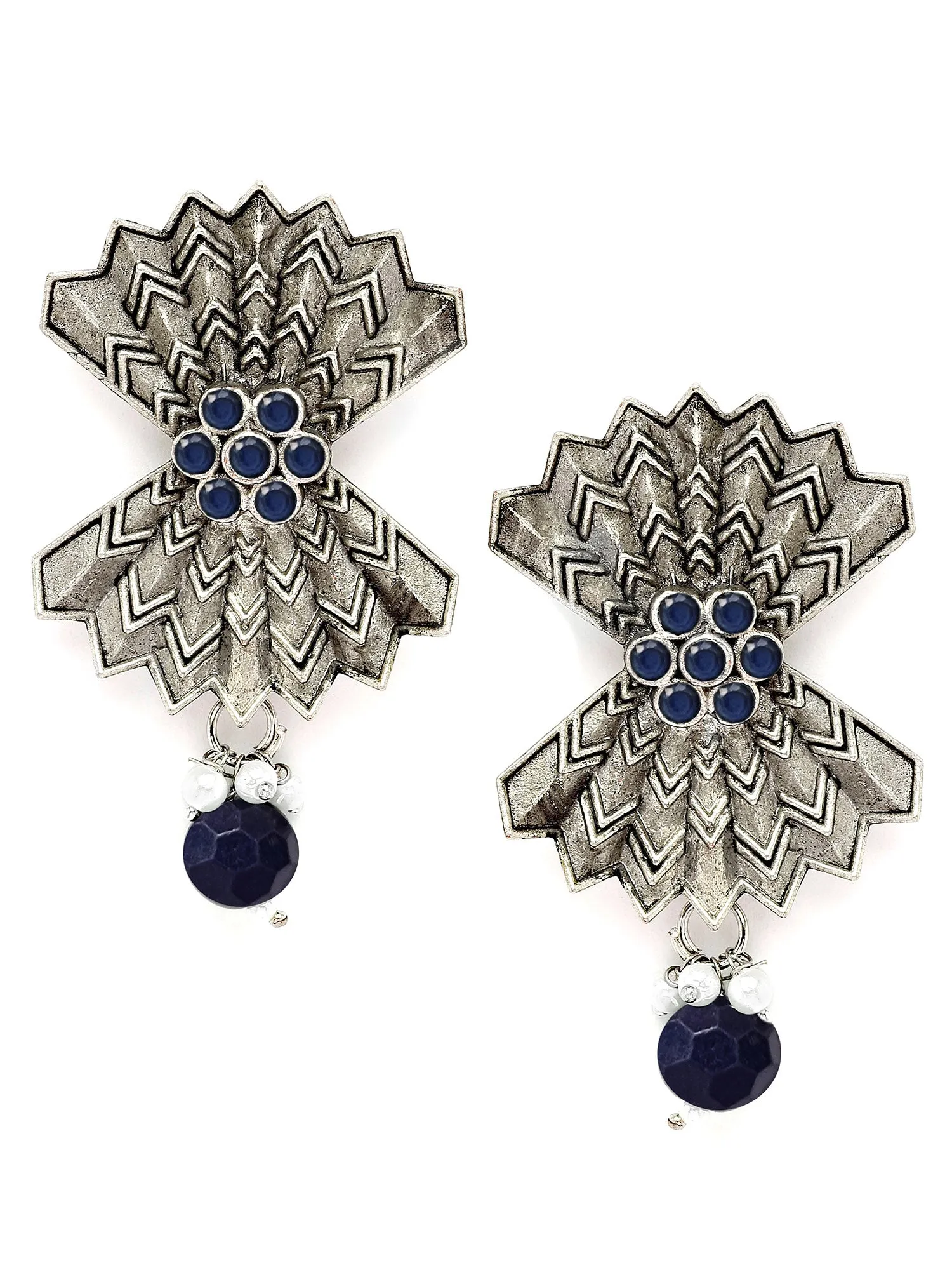 Karatcart Oxidised Silver Blue Stone Stud Earring for Women