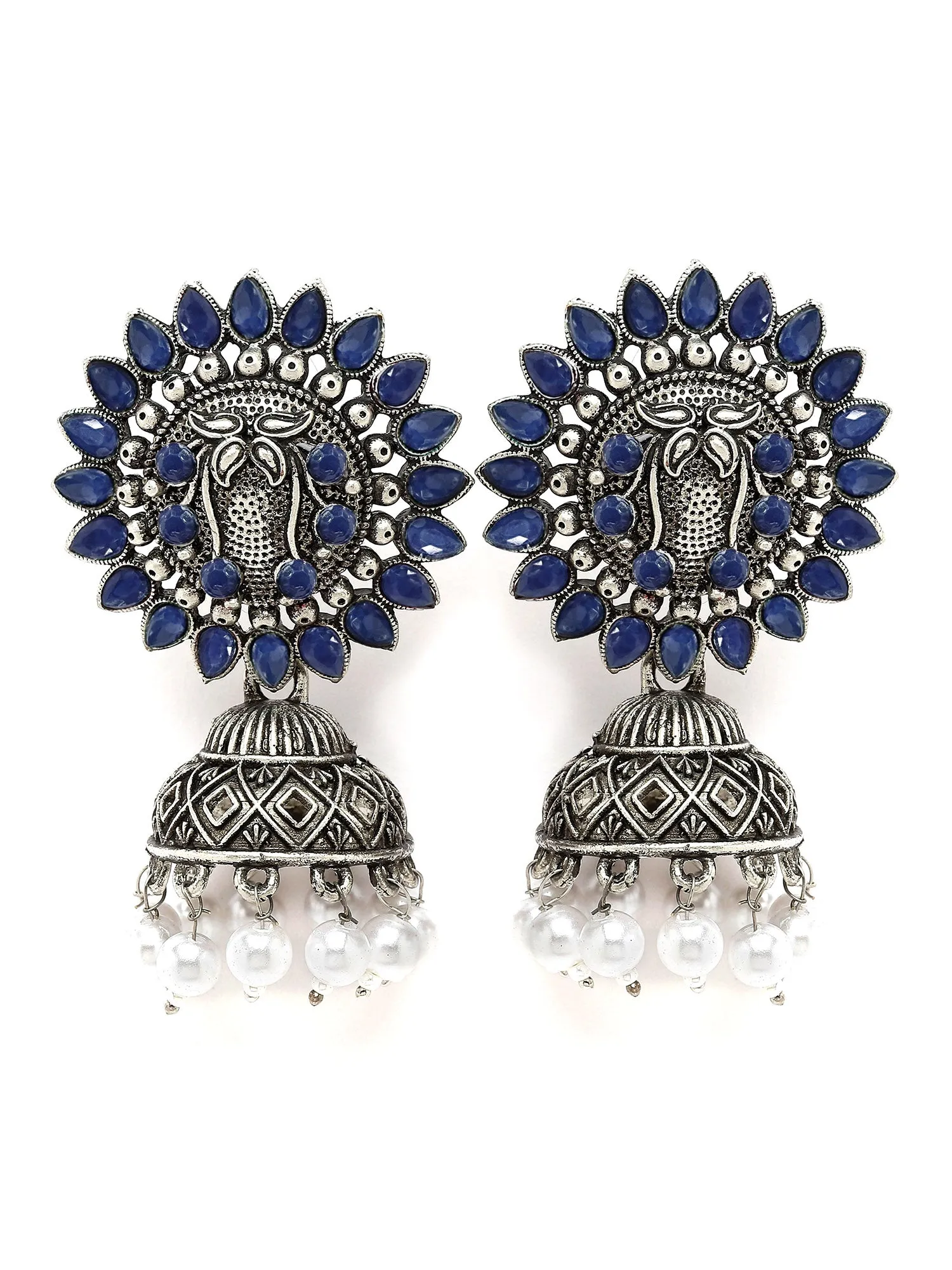 Karatcart Oxidised Silver Blue Stone Studded Jhumki Earring for Women