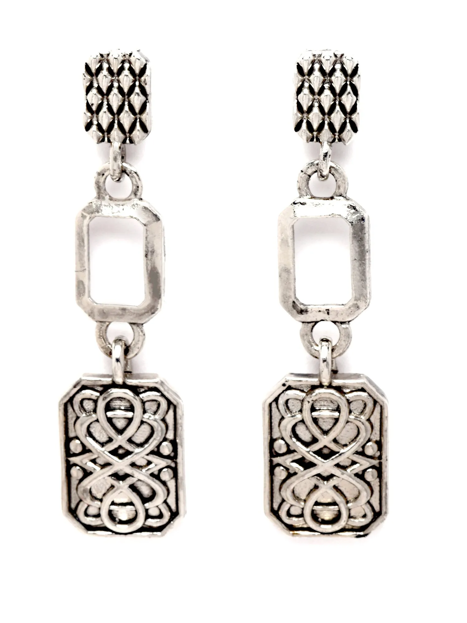 Karatcart Oxidised Silver Celtic Link Drop Earrings for Women