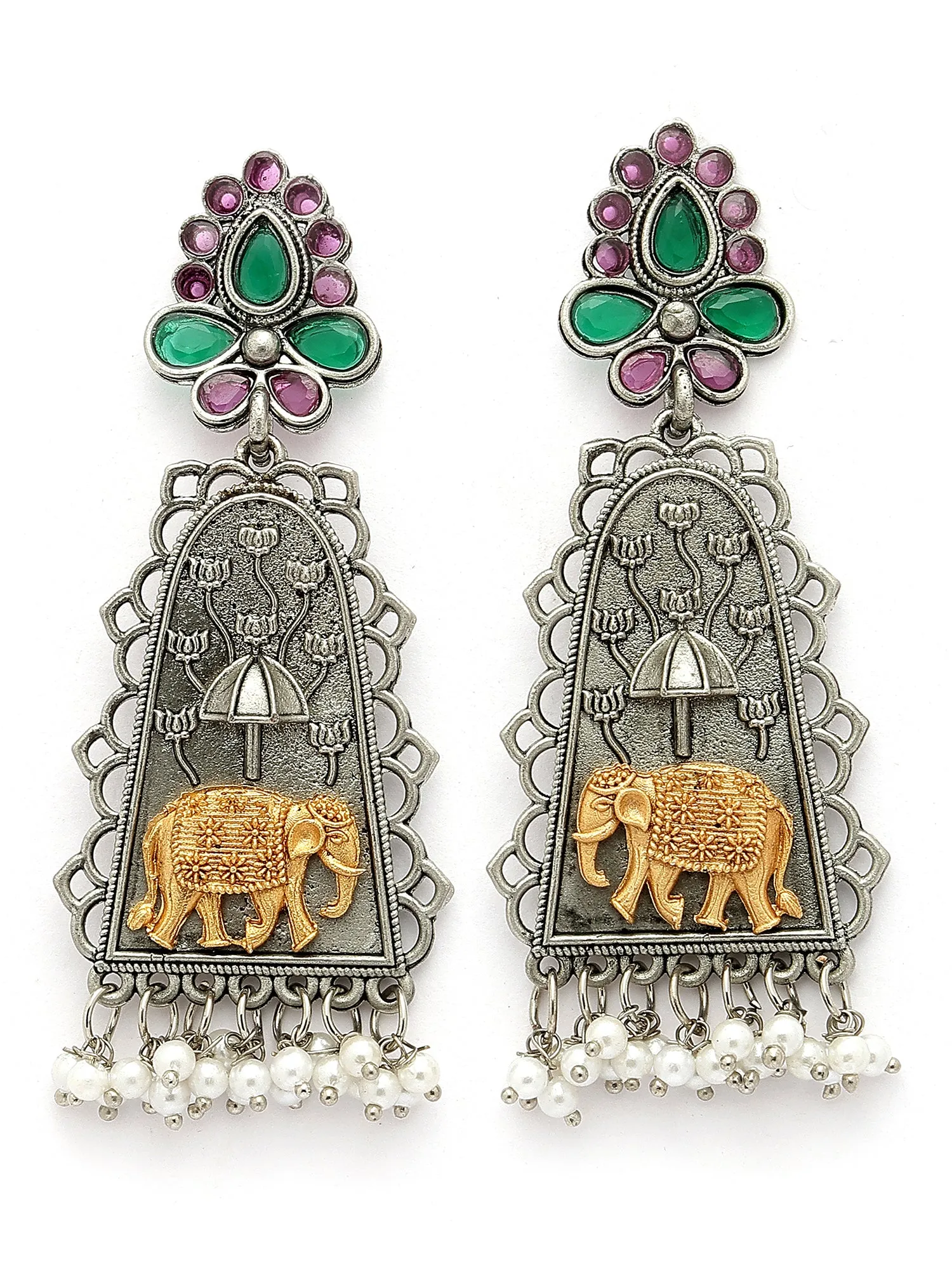Karatcart Oxidised Silver Elephant Design Drop Earrings for Women