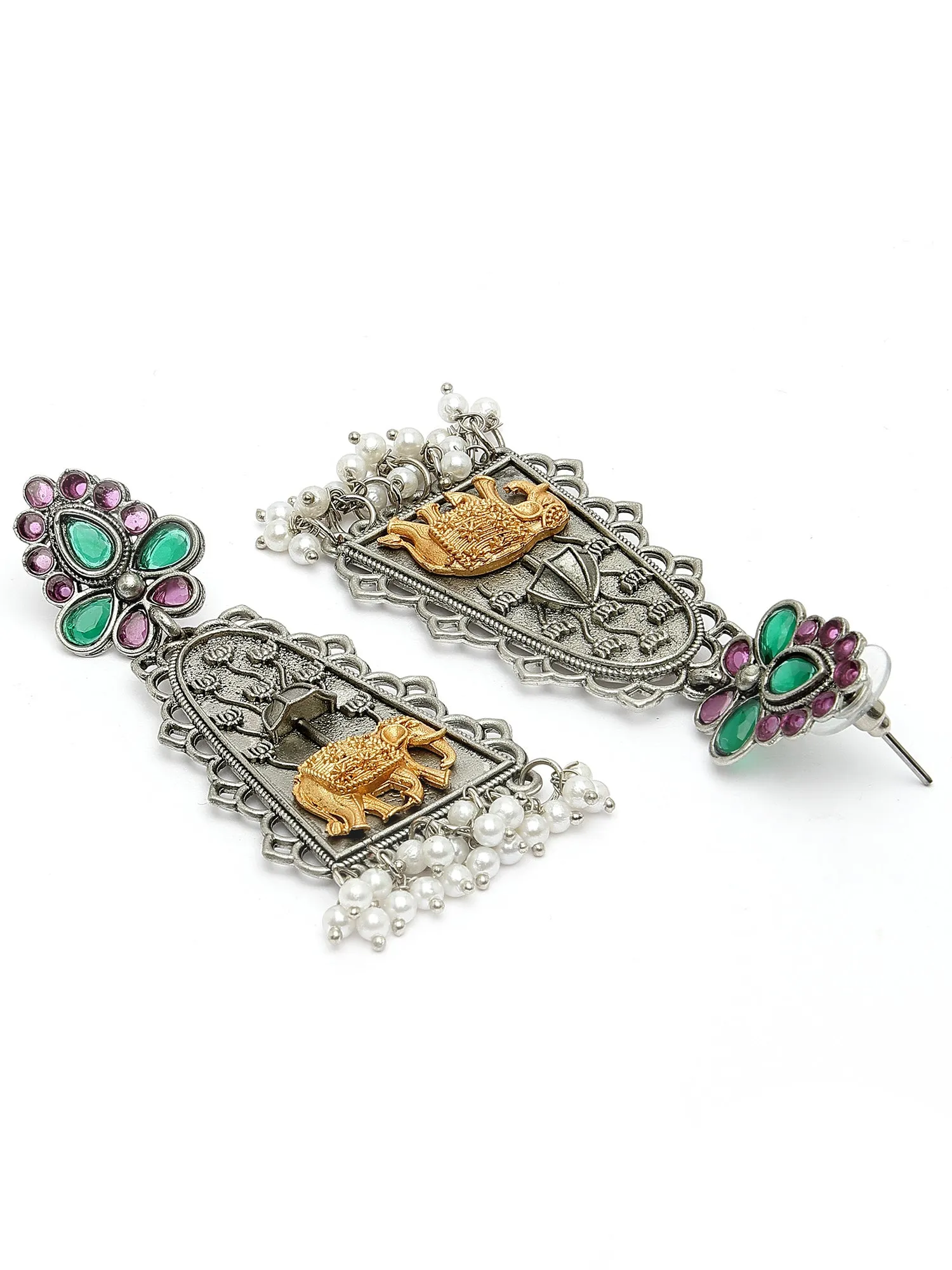 Karatcart Oxidised Silver Elephant Design Drop Earrings for Women